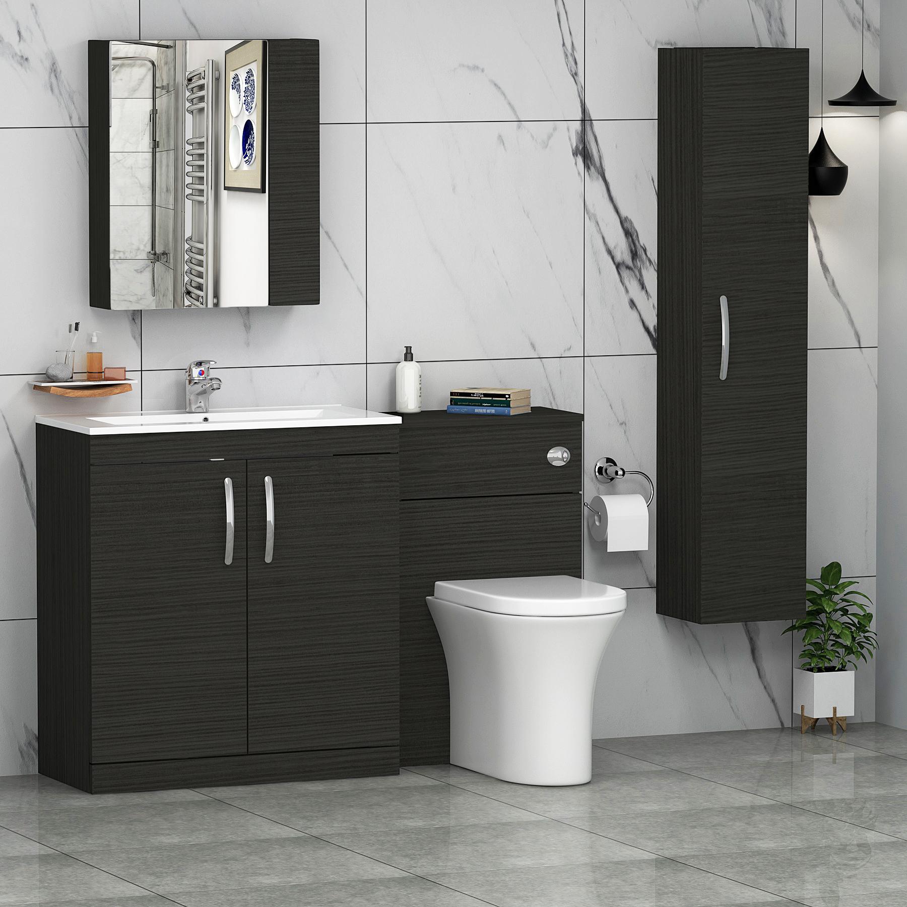 1300mm Hale Black 2 Doors Furniture Pack with Minimalist Basin & Breeze Back to Wall Toilet