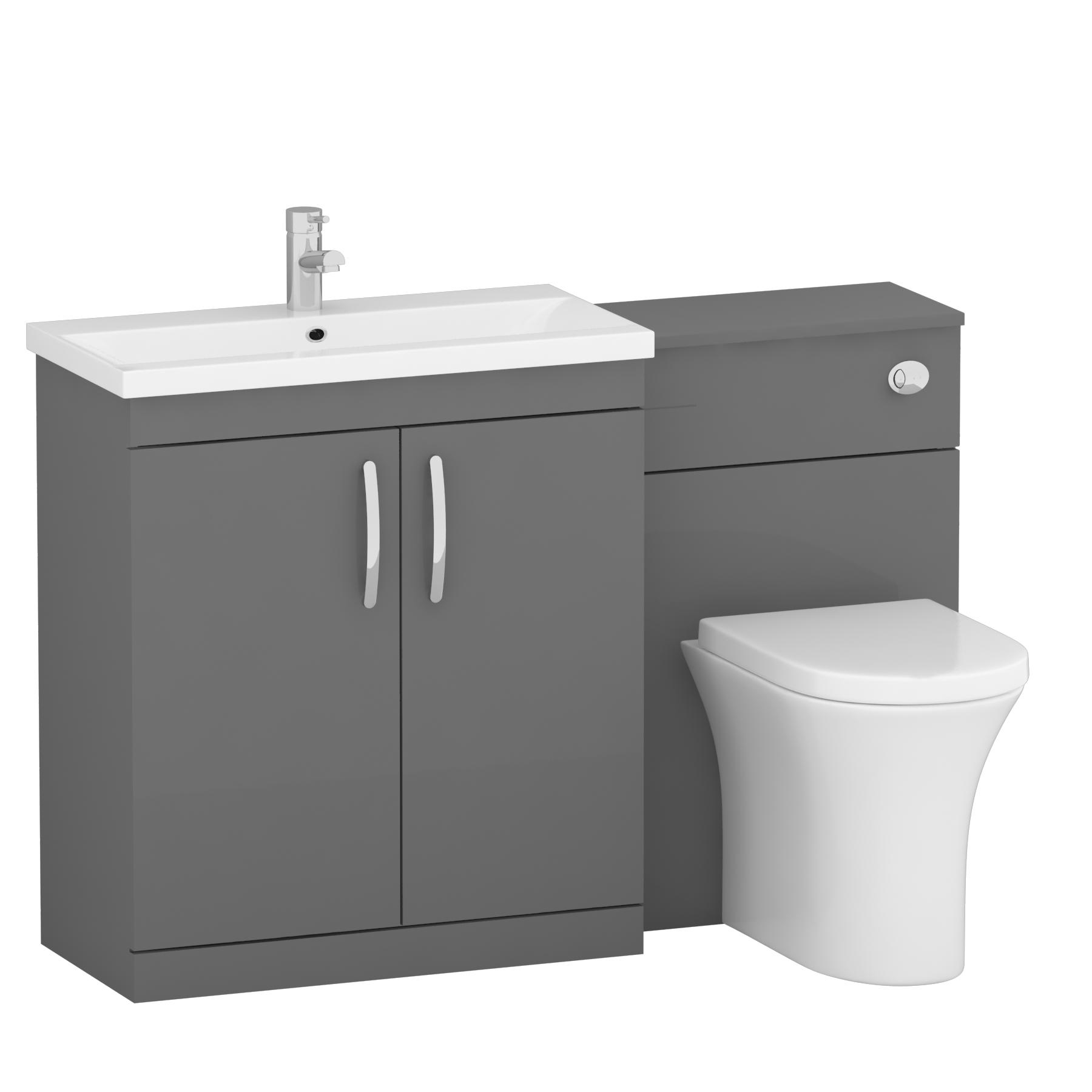 1300mm Indigo Grey Gloss 2 Doors Furniture Pack with Mid Edge Basin & Breeze Back to Wall Toilet