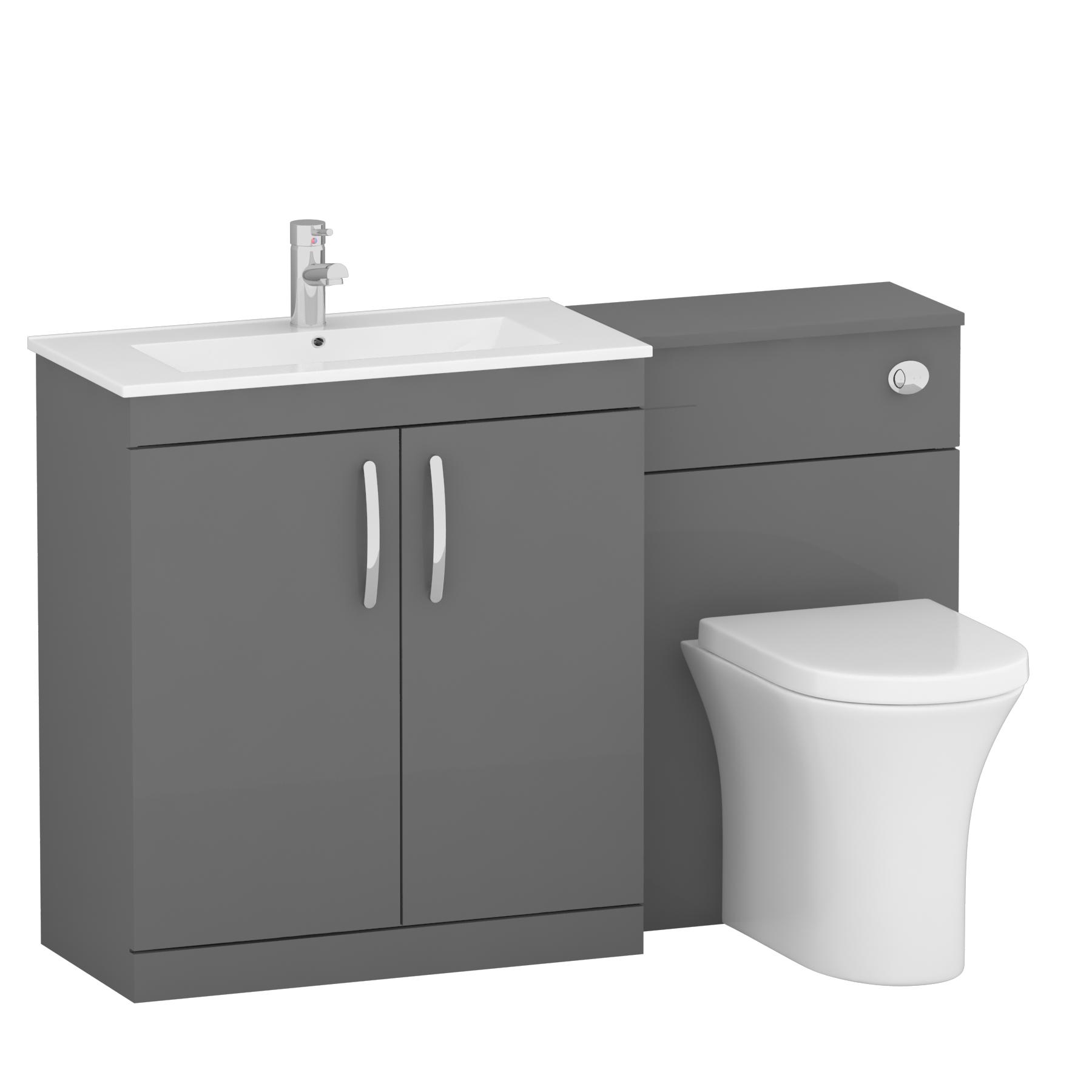 1300mm Indigo Grey Gloss 2 Doors Furniture Pack with Minimalist Basin & Breeze Back to Wall Toilet
