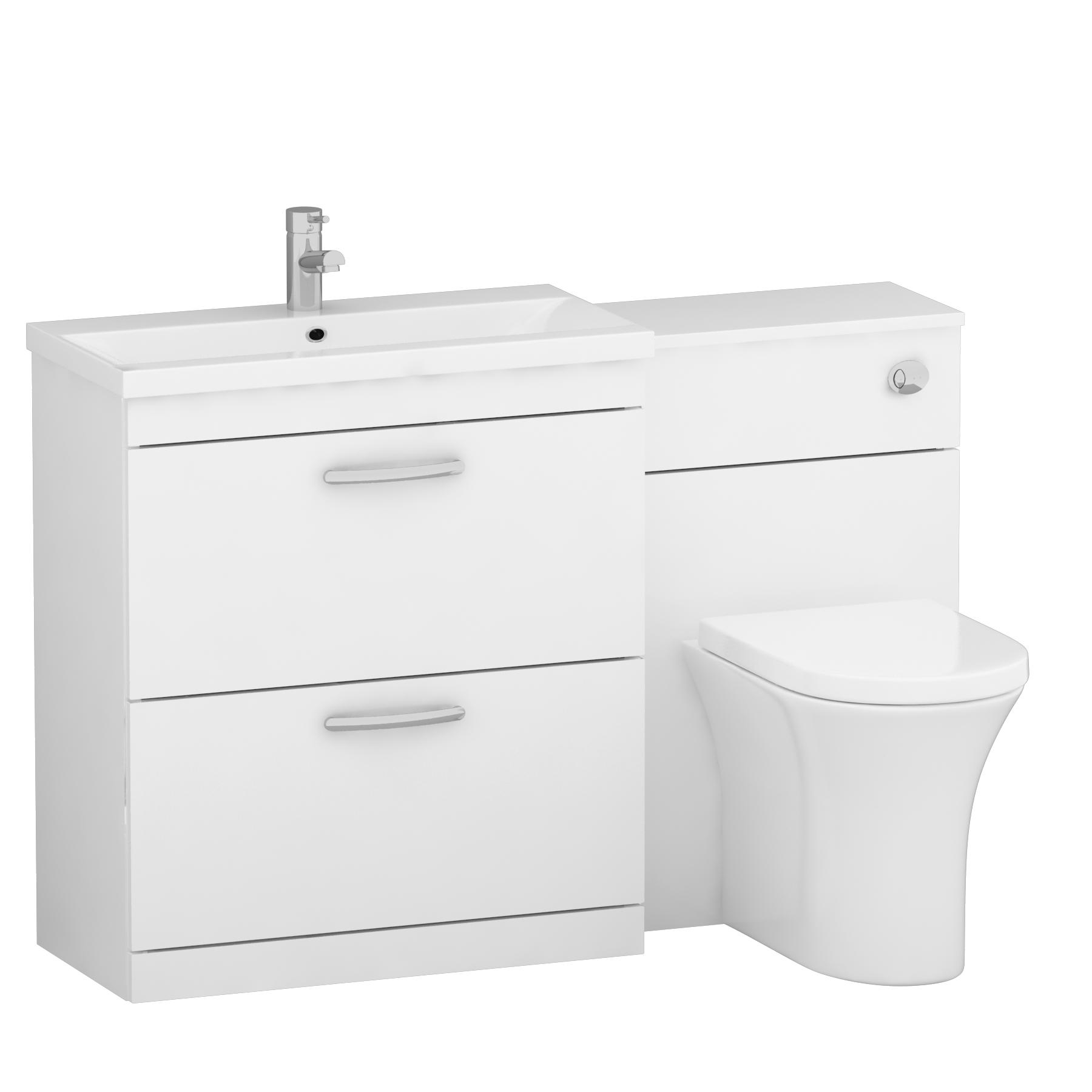 1300mm Gloss White 2 Drawer Furniture Pack with Mid Edge Basin & Breeze Back to Wall Toilet