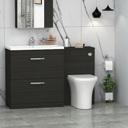 1300mm Hale Black 2 Drawer Furniture Pack with Mid Edge Basin & Breeze Back to Wall Toilet