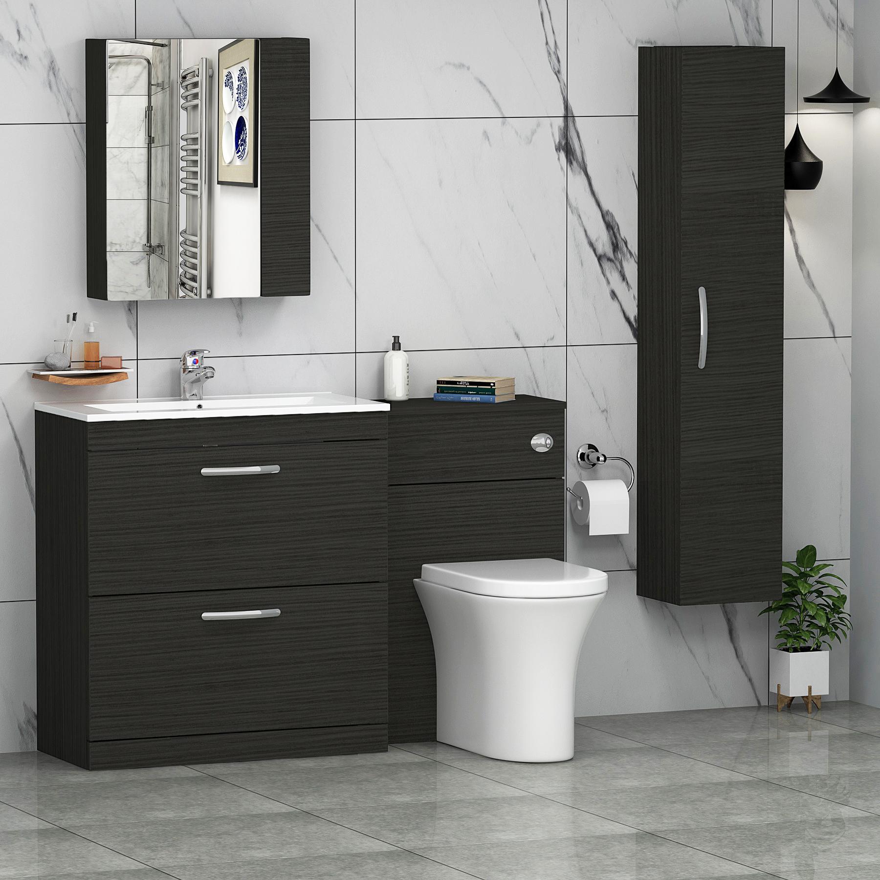 1300mm Hale Black 2 Drawer Furniture Pack with Minimalist Basin & Breeze Back to Wall Toilet
