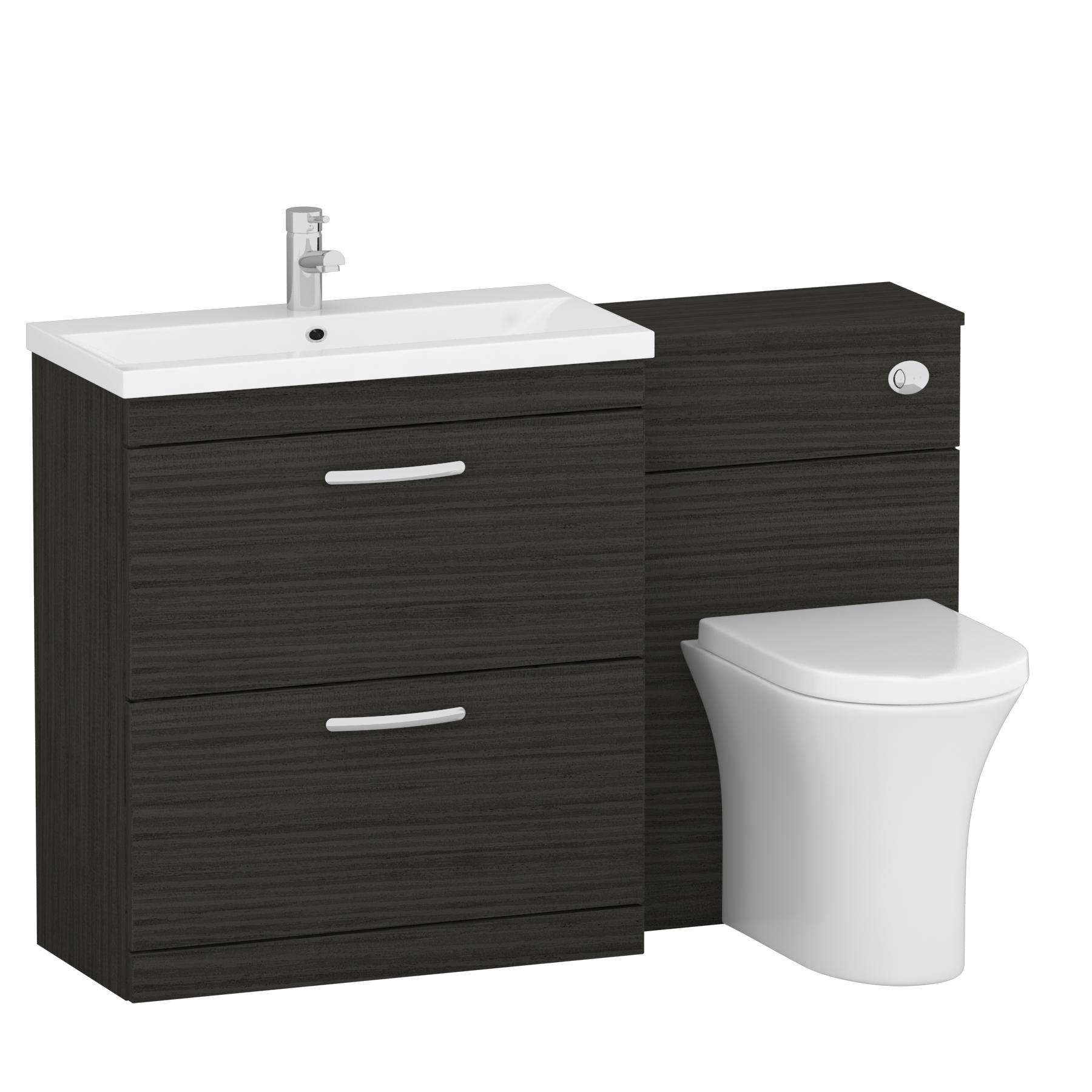 1300mm Hale Black 2 Drawer Furniture Pack with Mid Edge Basin & Breeze Back to Wall Toilet