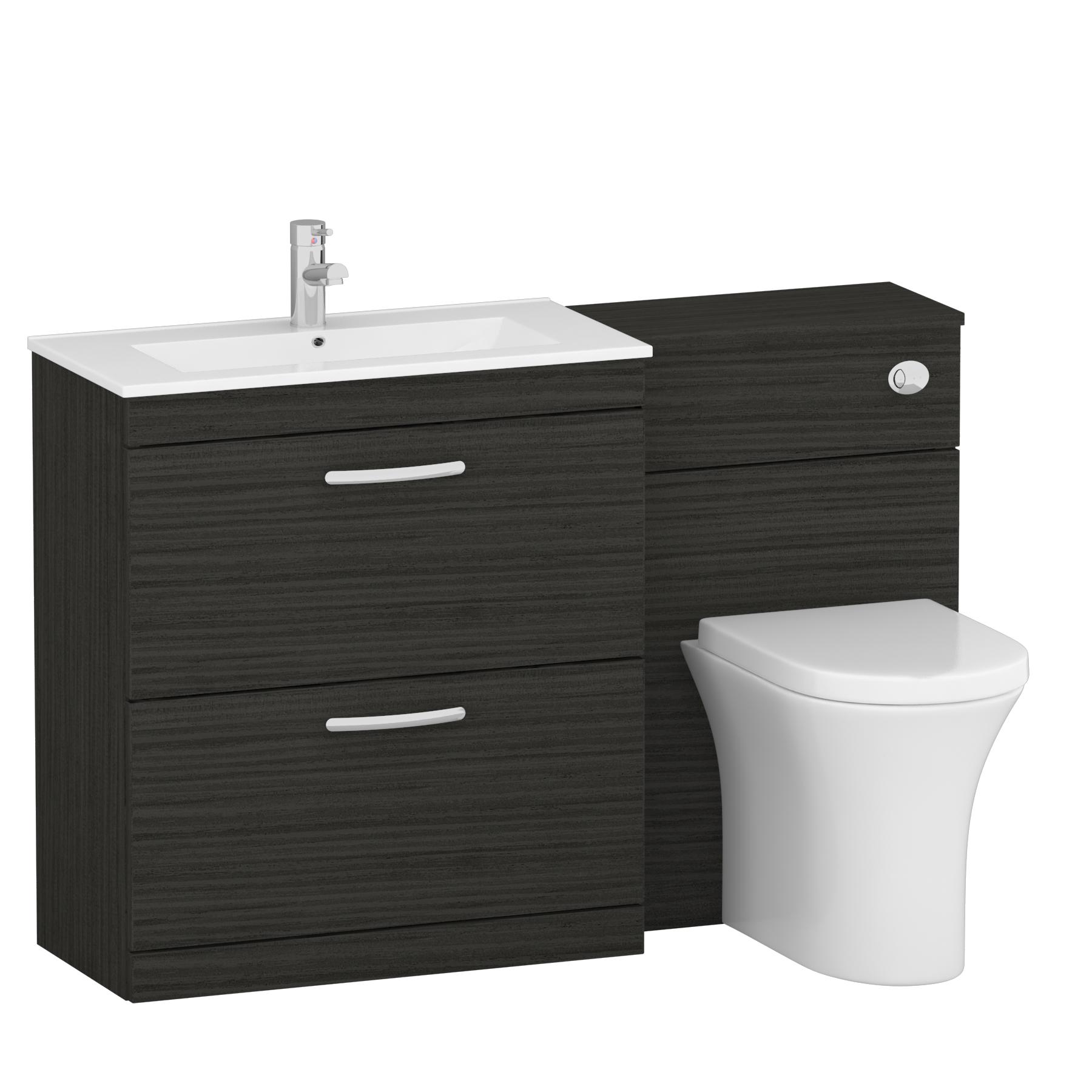 1300mm Hale Black 2 Drawer Furniture Pack with Minimalist Basin & Breeze Back to Wall Toilet