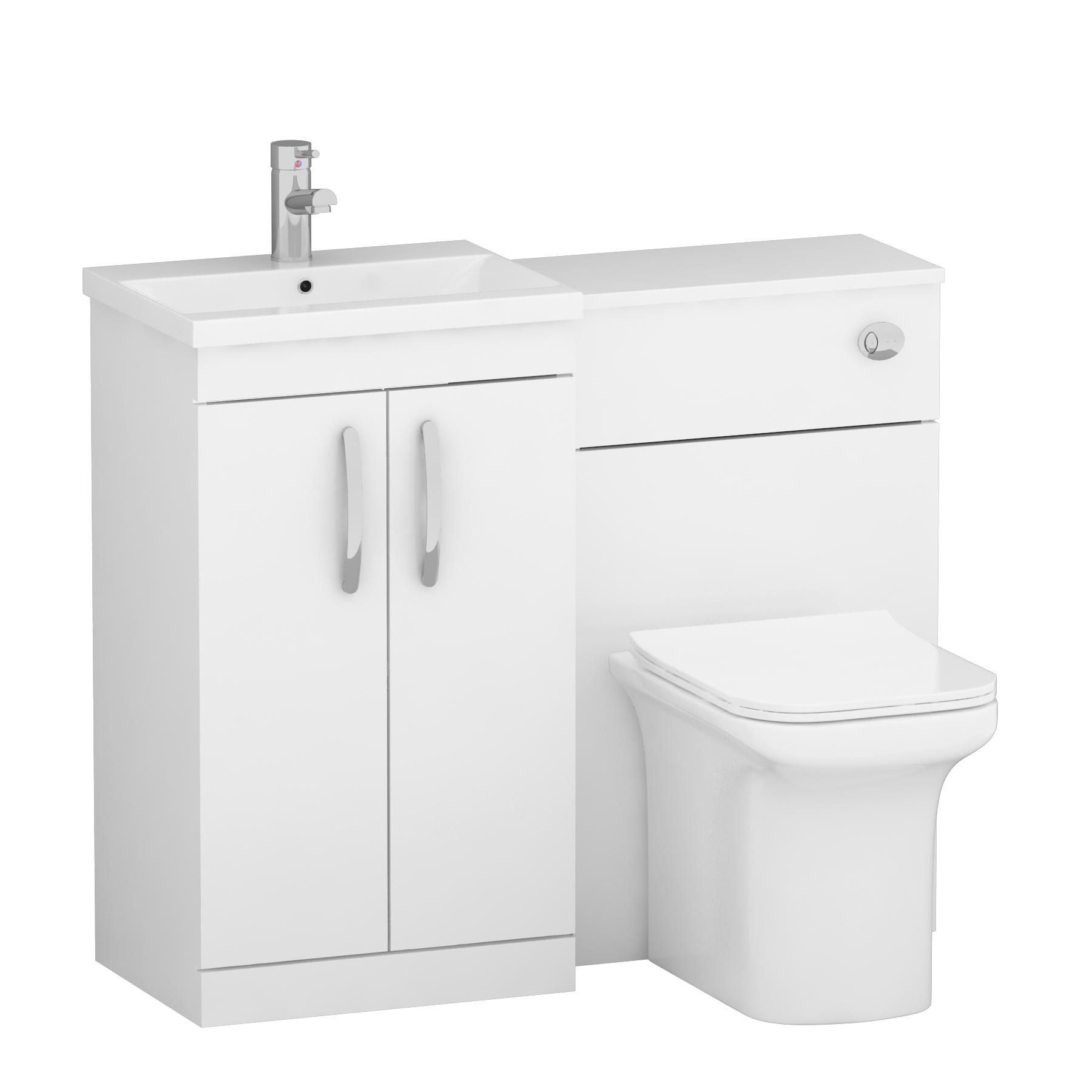 Turin 1000mm Gloss White 2-Doors Mid-Edge Basin with Crosby Back to Wall Toilet Pack