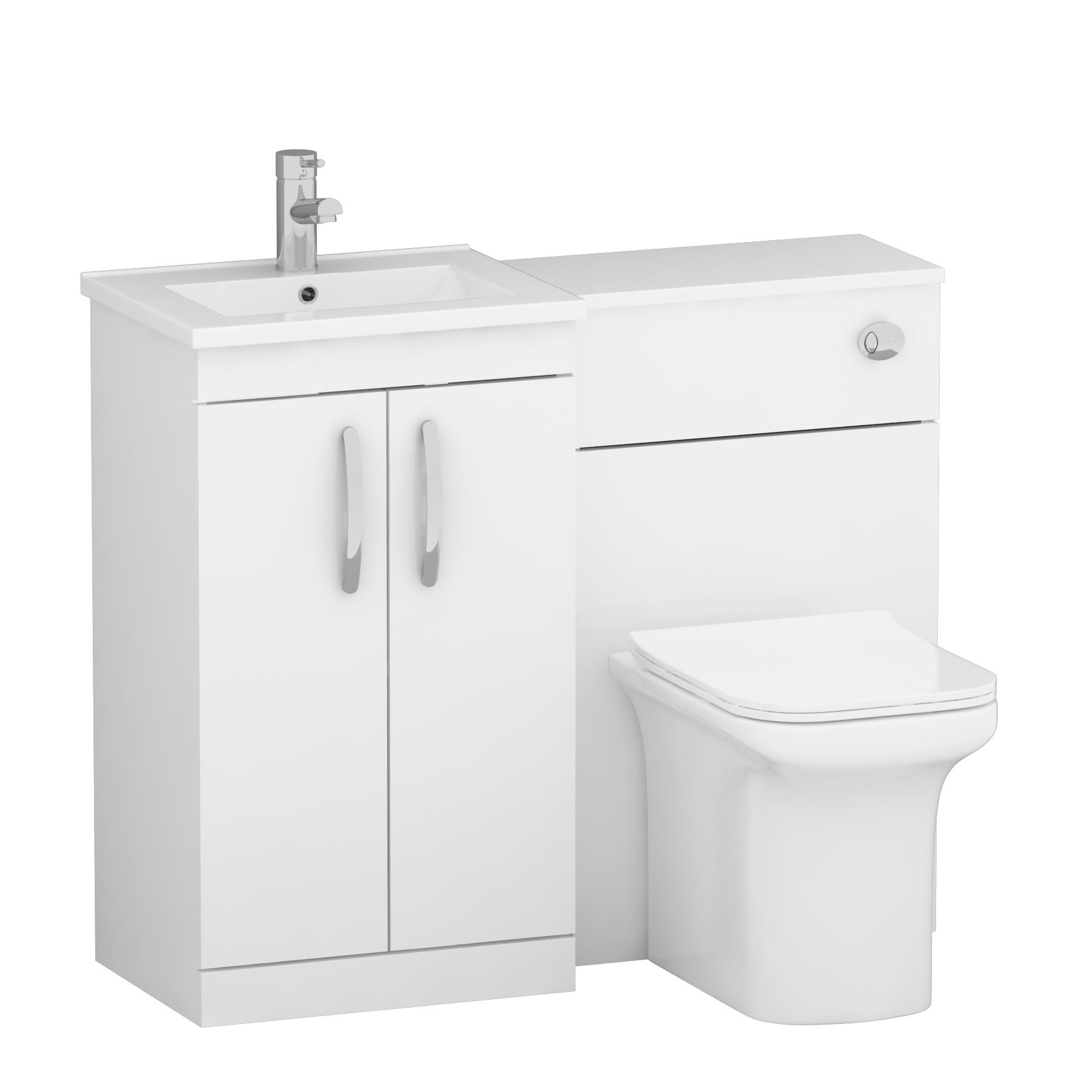Turin 1000mm Gloss White 2-Doors Minimalist Basin with Crosby Back to Wall Toilet Pack