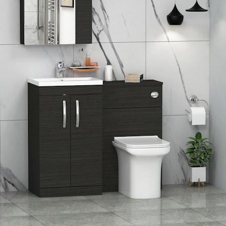 Turin 1000mm Hale Black 2-Doors Mid-Edge Basin with Crosby Back to Wall Toilet Pack