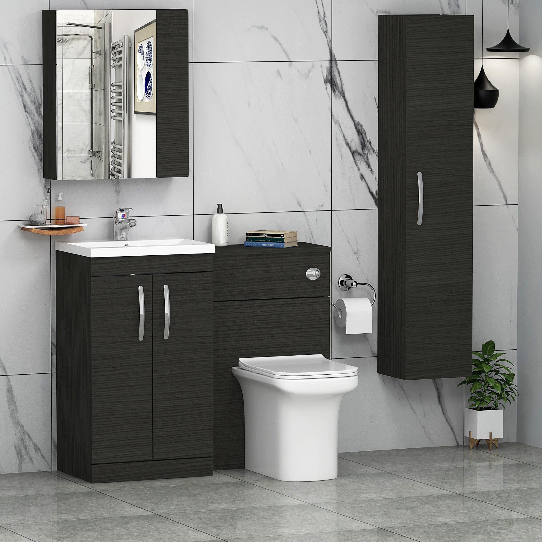 Turin 1000mm Hale Black 2-Doors Mid-Edge Basin with Crosby Back to Wall Toilet Pack