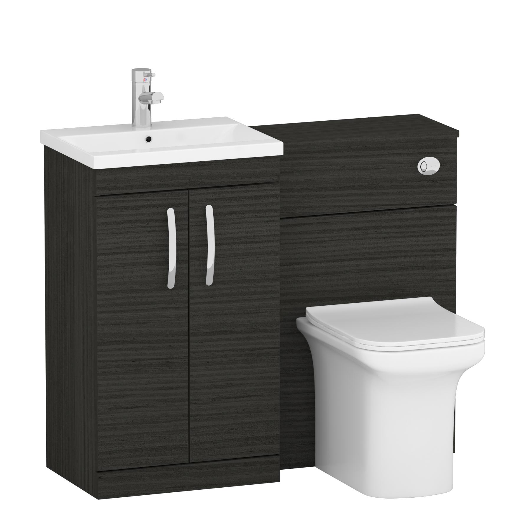 Turin 1000mm Hale Black 2-Doors Mid-Edge Basin with Crosby Back to Wall Toilet Pack