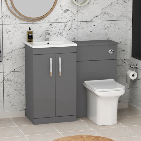 Turin 1000mm Indigo Grey Gloss 2-Doors Minimalist Basin with Crosby Back to Wall Toilet Pack