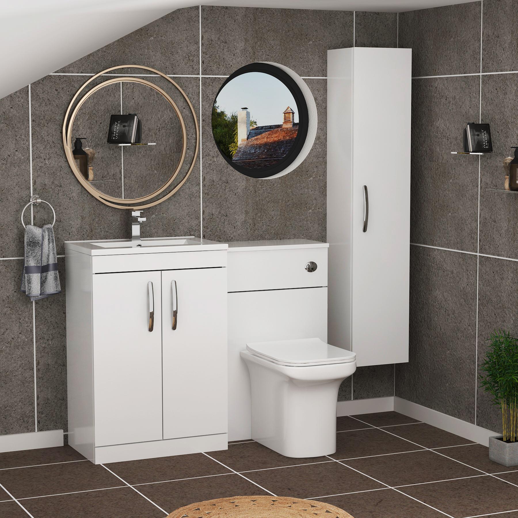 Turin 1100mm Gloss White 2-Doors Minimalist Basin with Crosby Back to Wall Toilet Pack