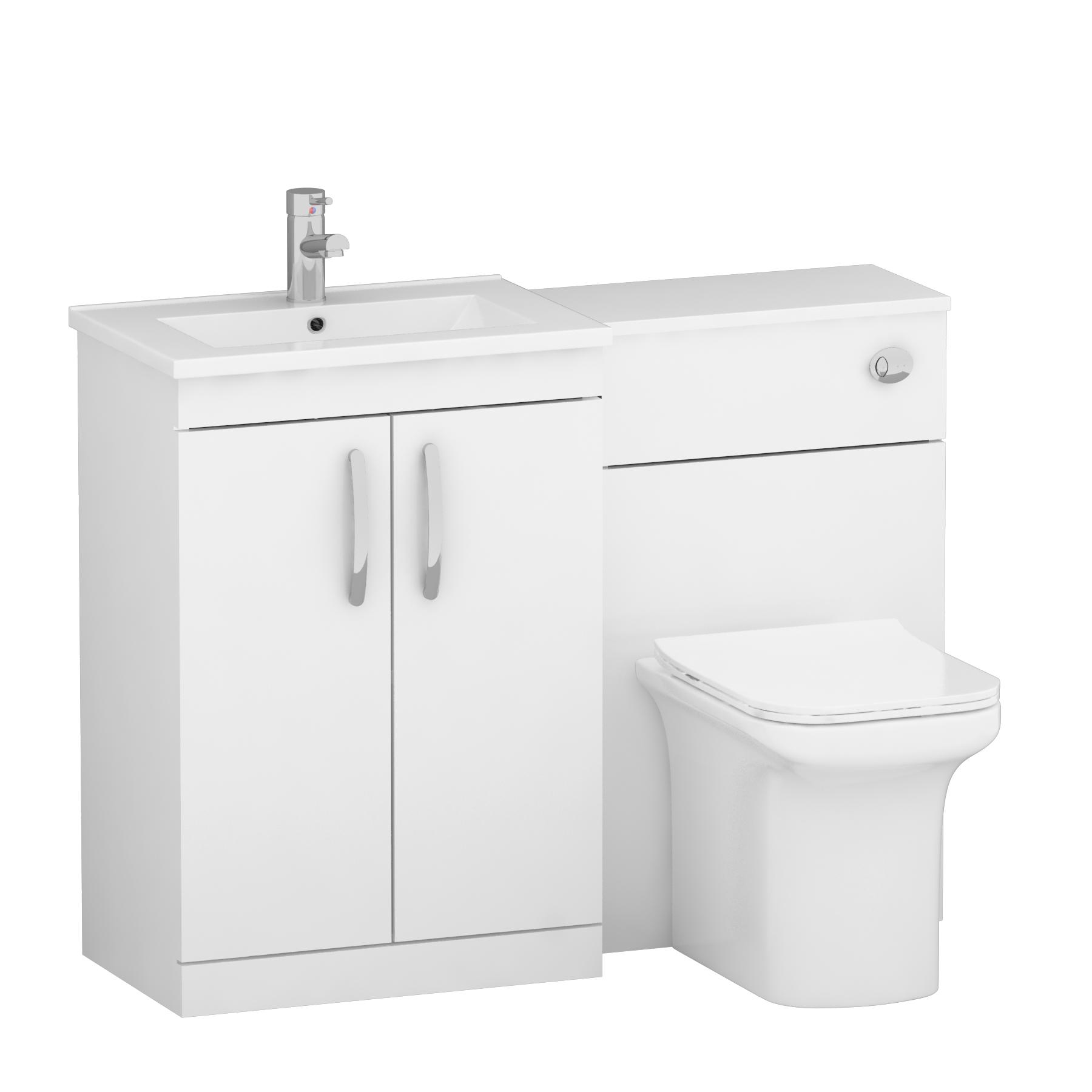 Turin 1100mm Gloss White 2-Doors Minimalist Basin with Crosby Back to Wall Toilet Pack