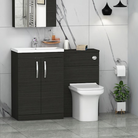 Turin 1100mm Hale Black 2-Doors Mid-Edge Basin with Crosby Back to Wall Toilet Pack