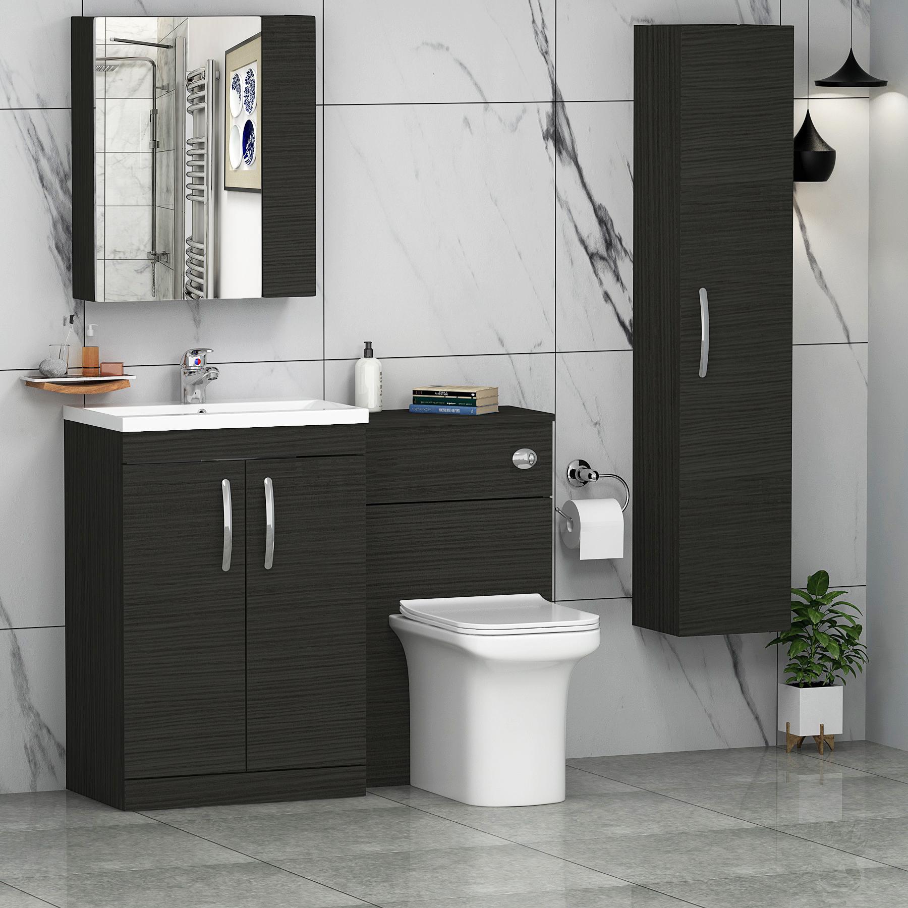 Turin 1100mm Hale Black 2-Doors Mid-Edge Basin with Crosby Back to Wall Toilet Pack