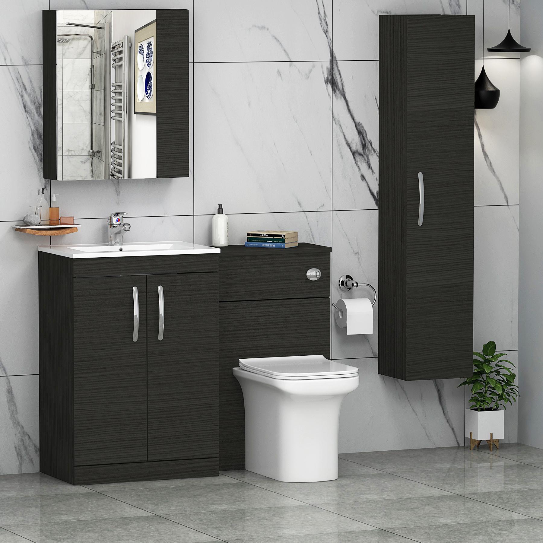 Turin 1100mm Hale Black 2-Doors Minimalist Basin with Crosby Back to Wall Toilet Pack