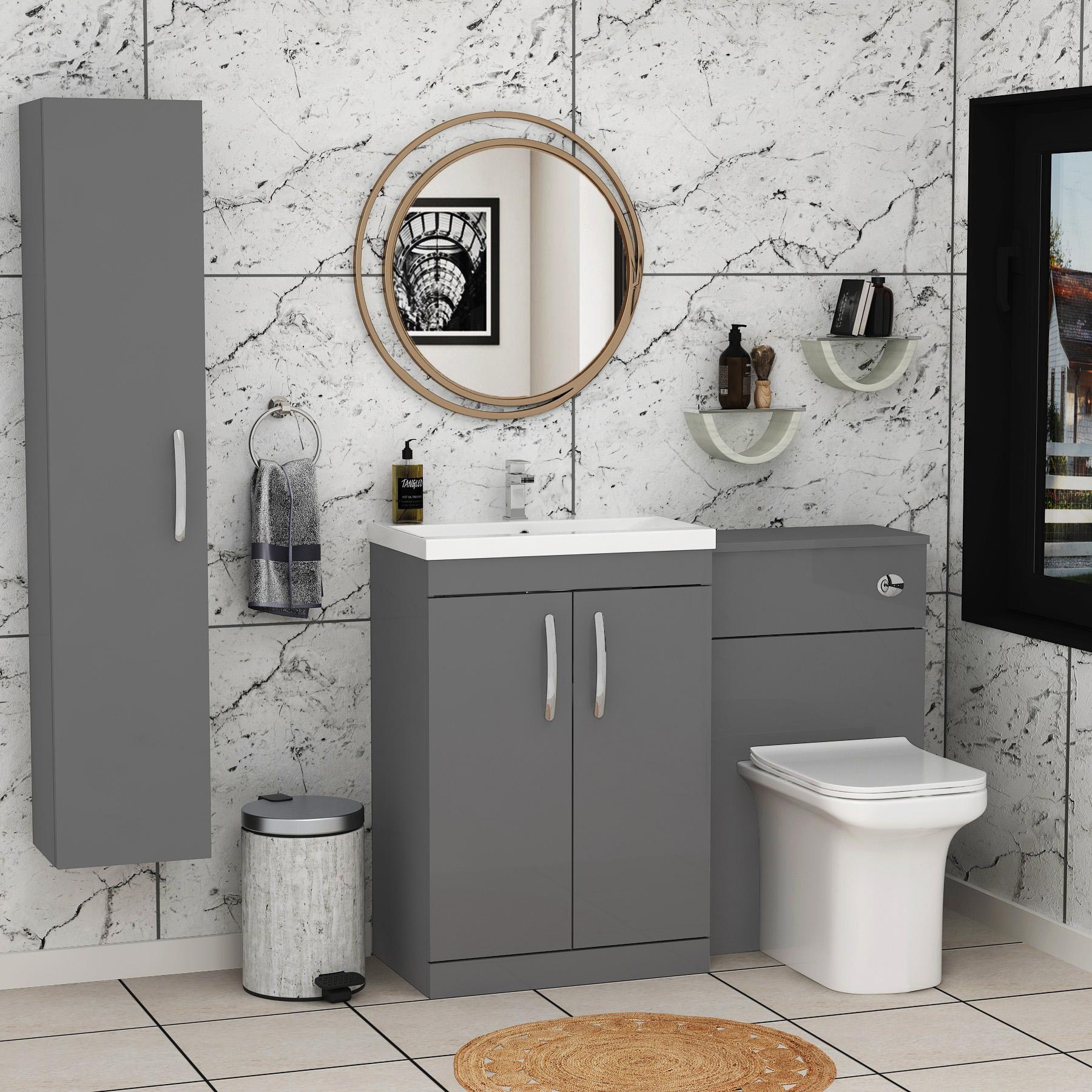 Turin 1100mm Indigo Grey Gloss 2-Doors Mid-Edge Basin with Crosby Back to Wall Toilet Pack