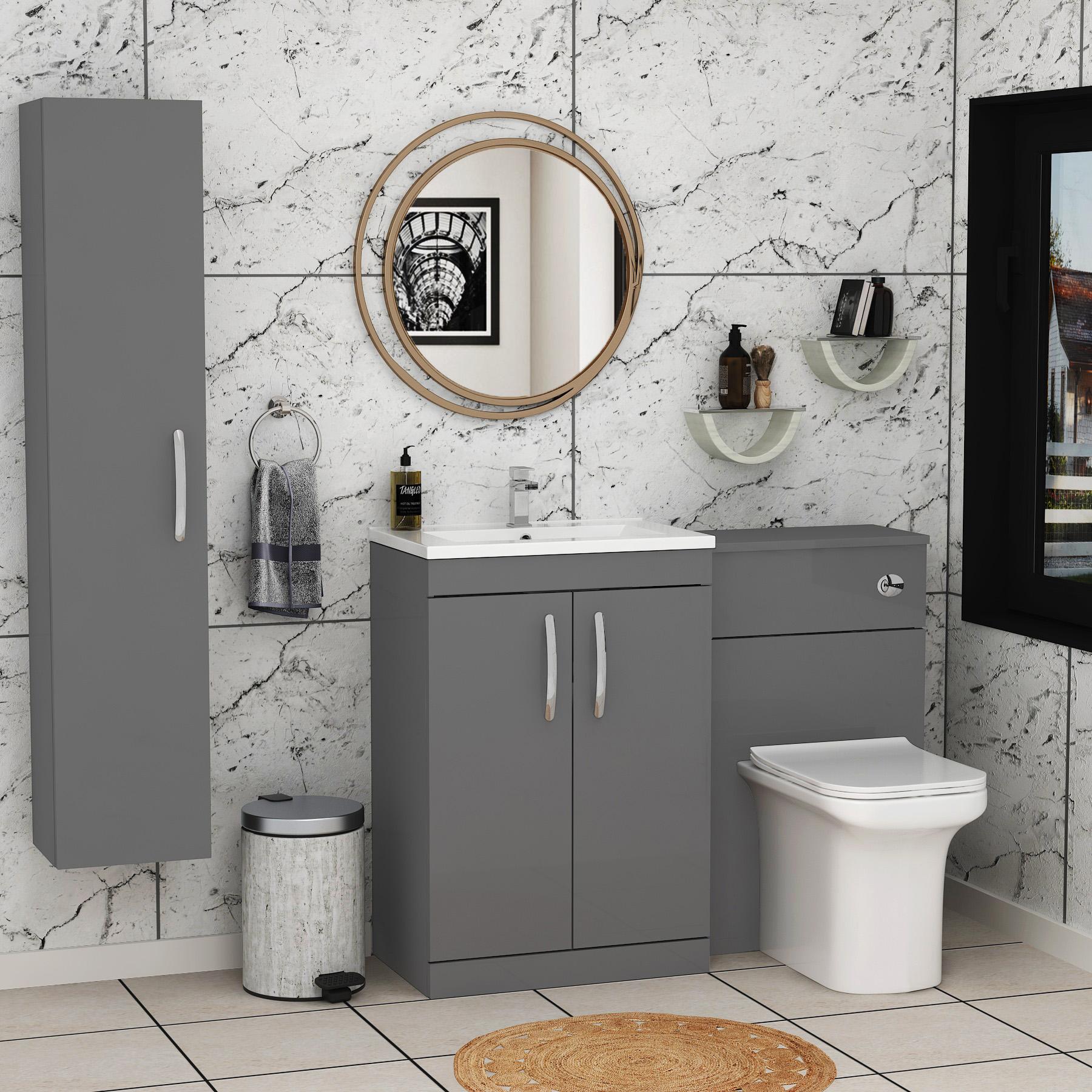Turin 1100mm Indigo Grey Gloss 2-Doors Minimalist Basin with Crosby Back to Wall Toilet Pack