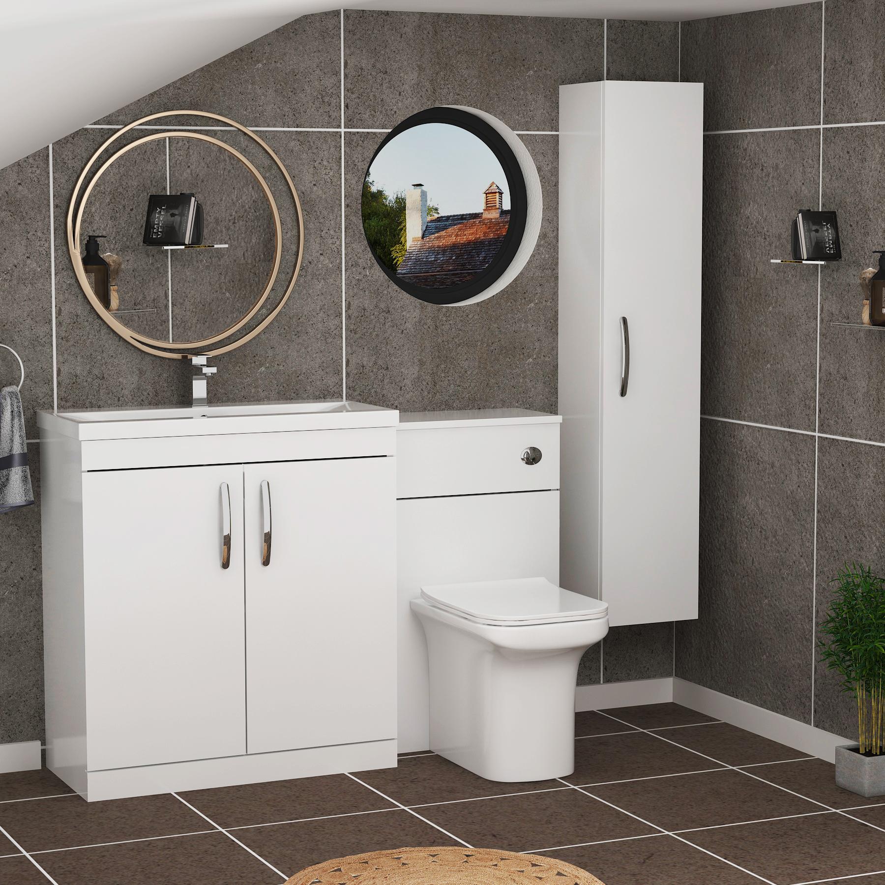 1300mm Gloss White 2 Doors Furniture Pack with Mid Edge Basin & Crosby Back to Wall Toilet