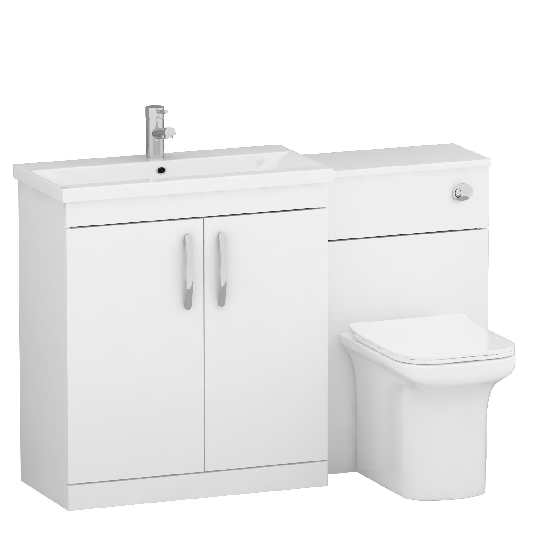 1300mm Gloss White 2 Doors Furniture Pack with Mid Edge Basin & Crosby Back to Wall Toilet