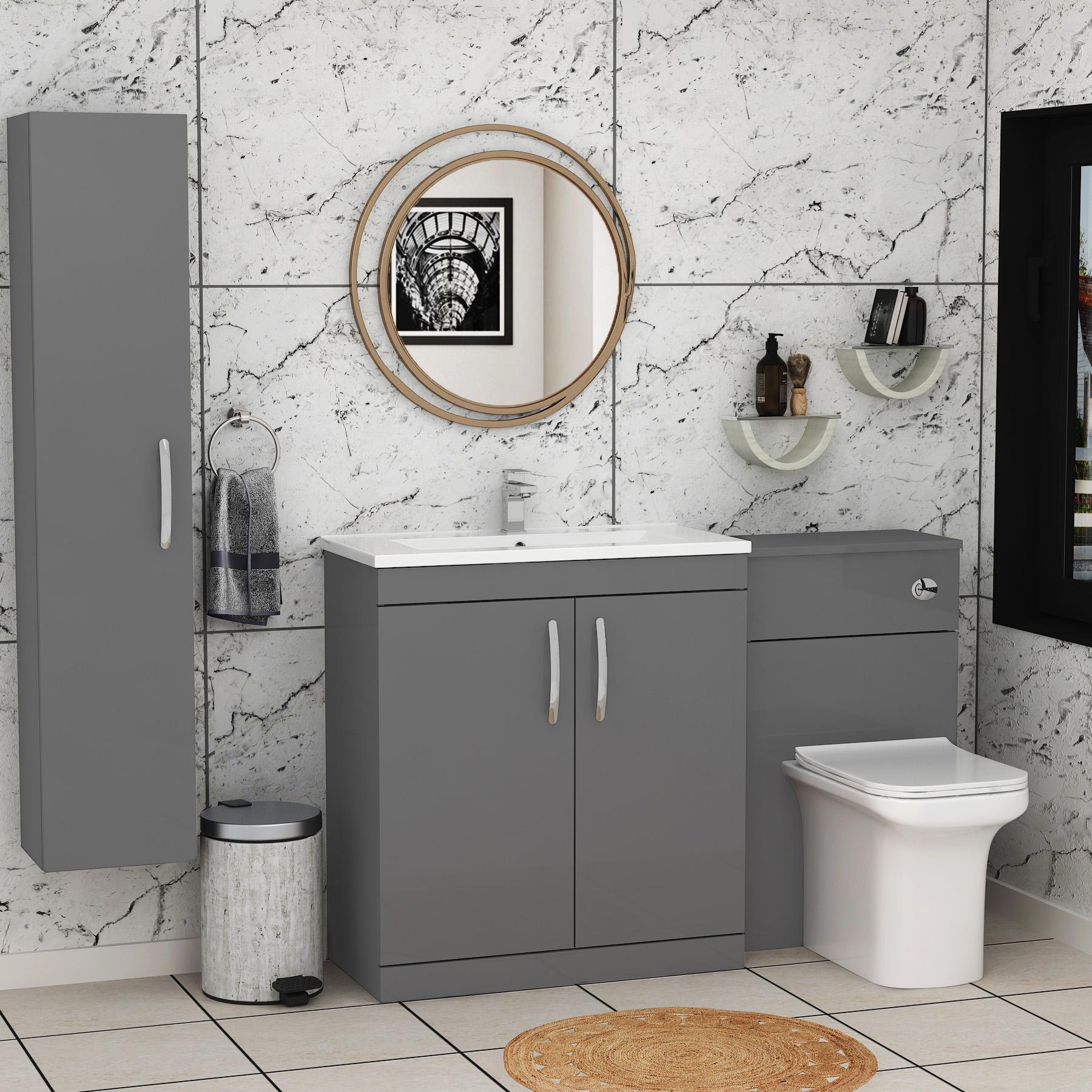 1300mm Indigo Grey Gloss 2 Doors Furniture Pack with Minimalist Basin & Crosby Back to Wall Toilet