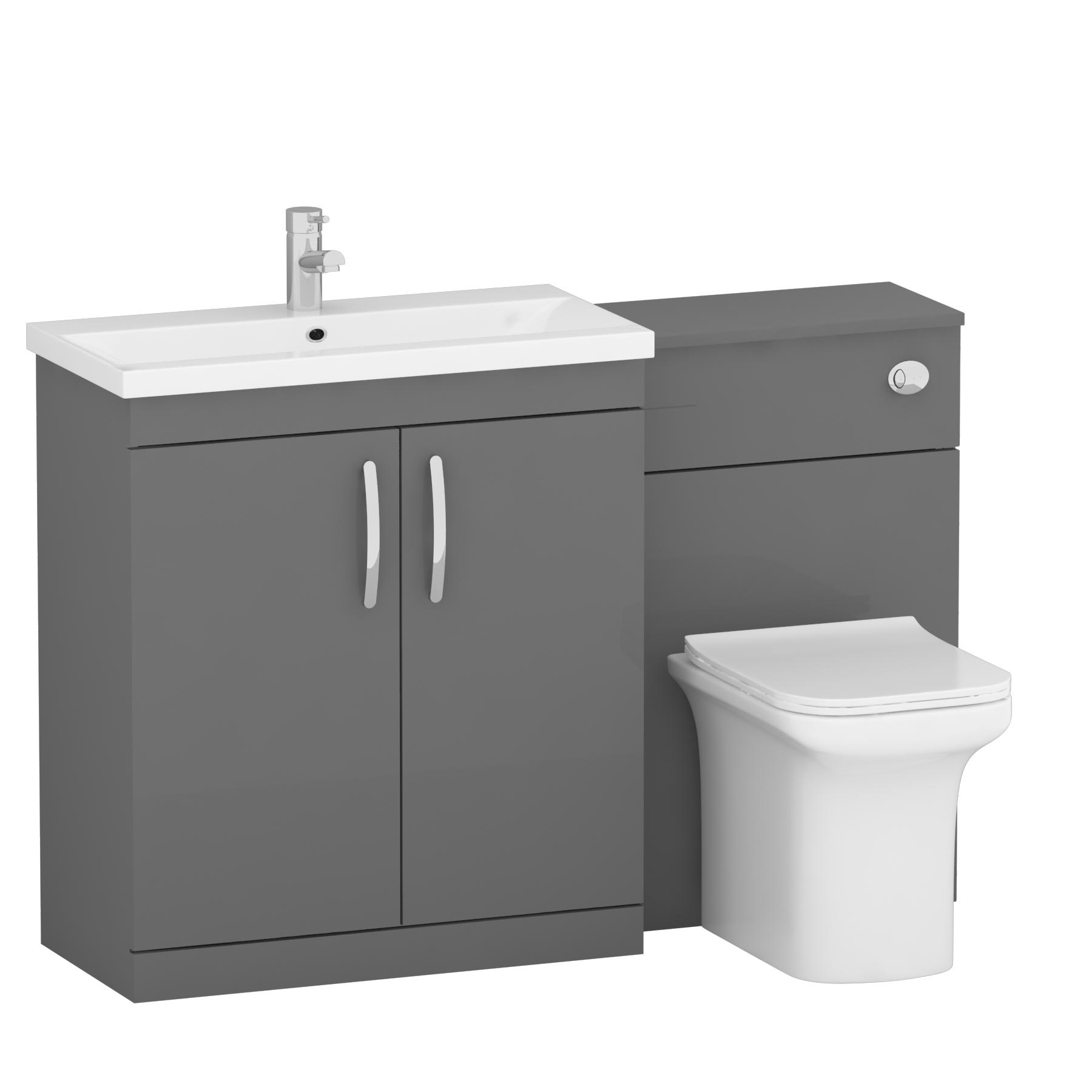 1300mm Indigo Grey Gloss 2 Doors Furniture Pack with Mid Edge Basin & Crosby Back to Wall Toilet