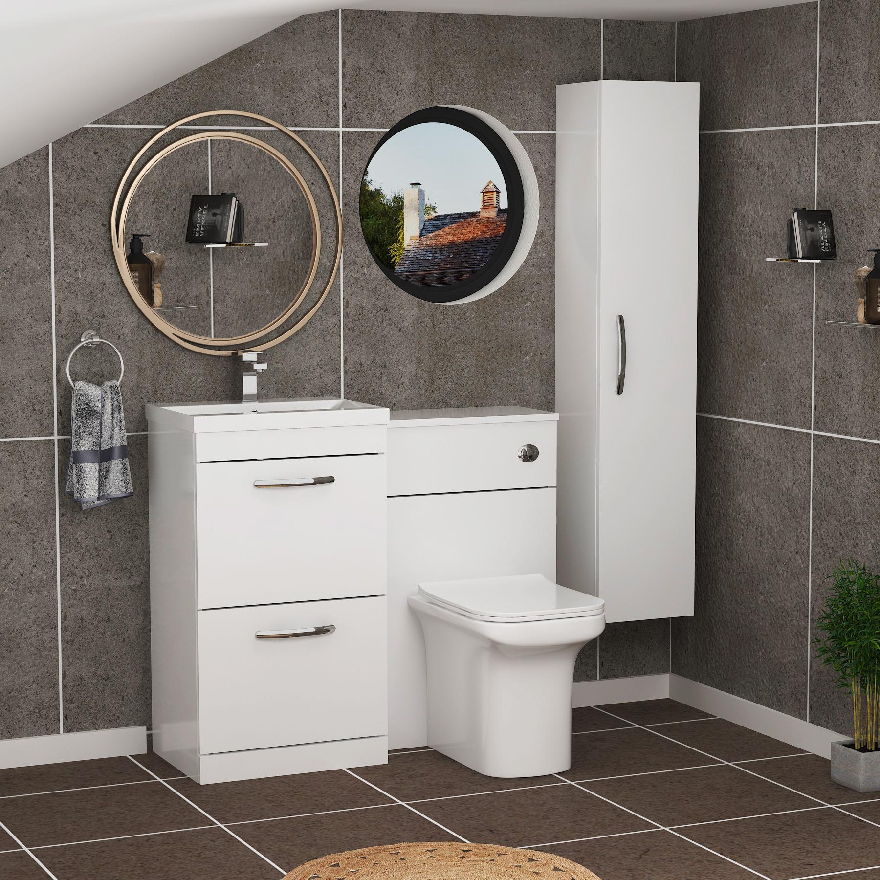 Turin 1000mm Gloss White 2-Drawers Mid-Edge Basin with Crosby Back to Wall Toilet Pack