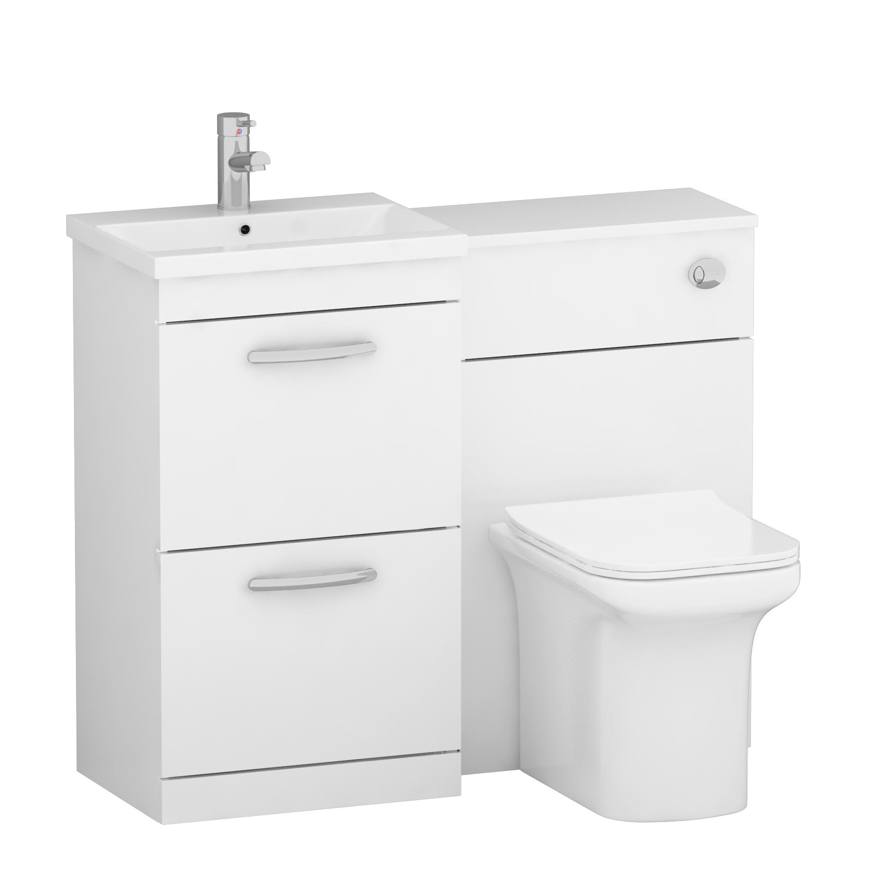 Turin 1000mm Gloss White 2-Drawers Minimalist Basin with Crosby Back to Wall Toilet Pack