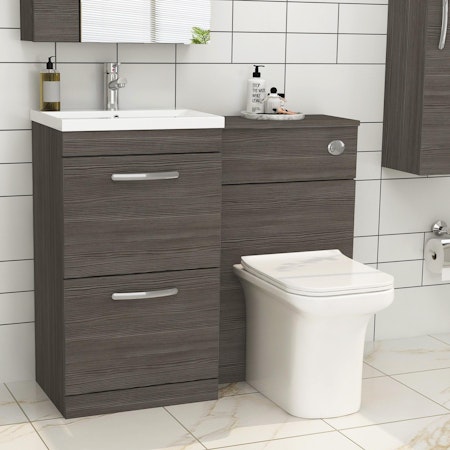 Turin 1000mm Grey Elm 2-Drawers Mid-Edge Basin with Crosby Back to Wall Toilet Pack