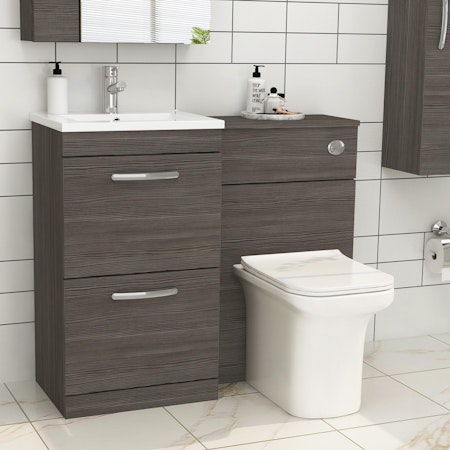 Turin 1000mm Grey Elm 2-Drawers Minimalist Basin with Crosby Back to Wall Toilet Pack