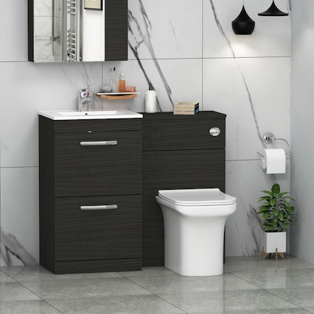 Turin 1000mm Hale Black 2-Drawers Minimalist Basin with Crosby Back to Wall Toilet Pack