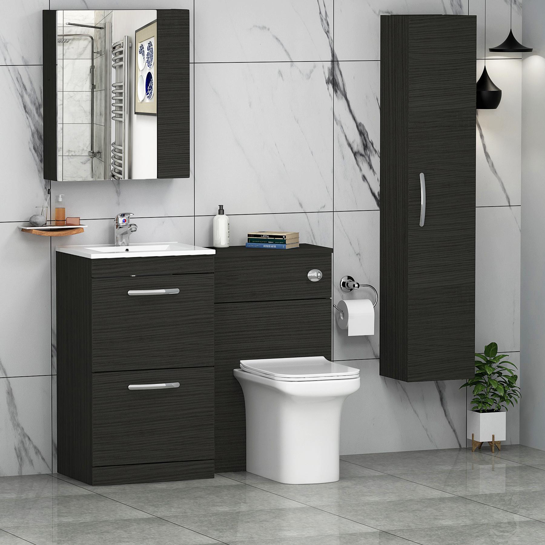 Turin 1000mm Hale Black 2-Drawers Minimalist Basin with Crosby Back to Wall Toilet Pack