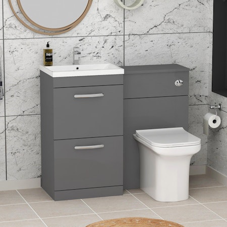 Turin 1000mm Indigo Grey Gloss 2-Drawers Mid-Edge Basin with Crosby Back to Wall Toilet Pack