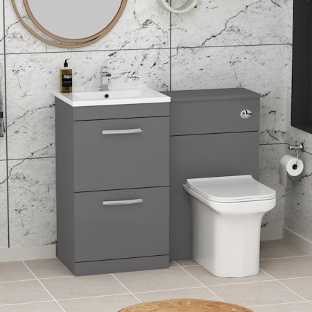 Turin 1000mm Indigo Grey Gloss 2-Drawers Minimalist Basin with Crosby Back to Wall Toilet Pack