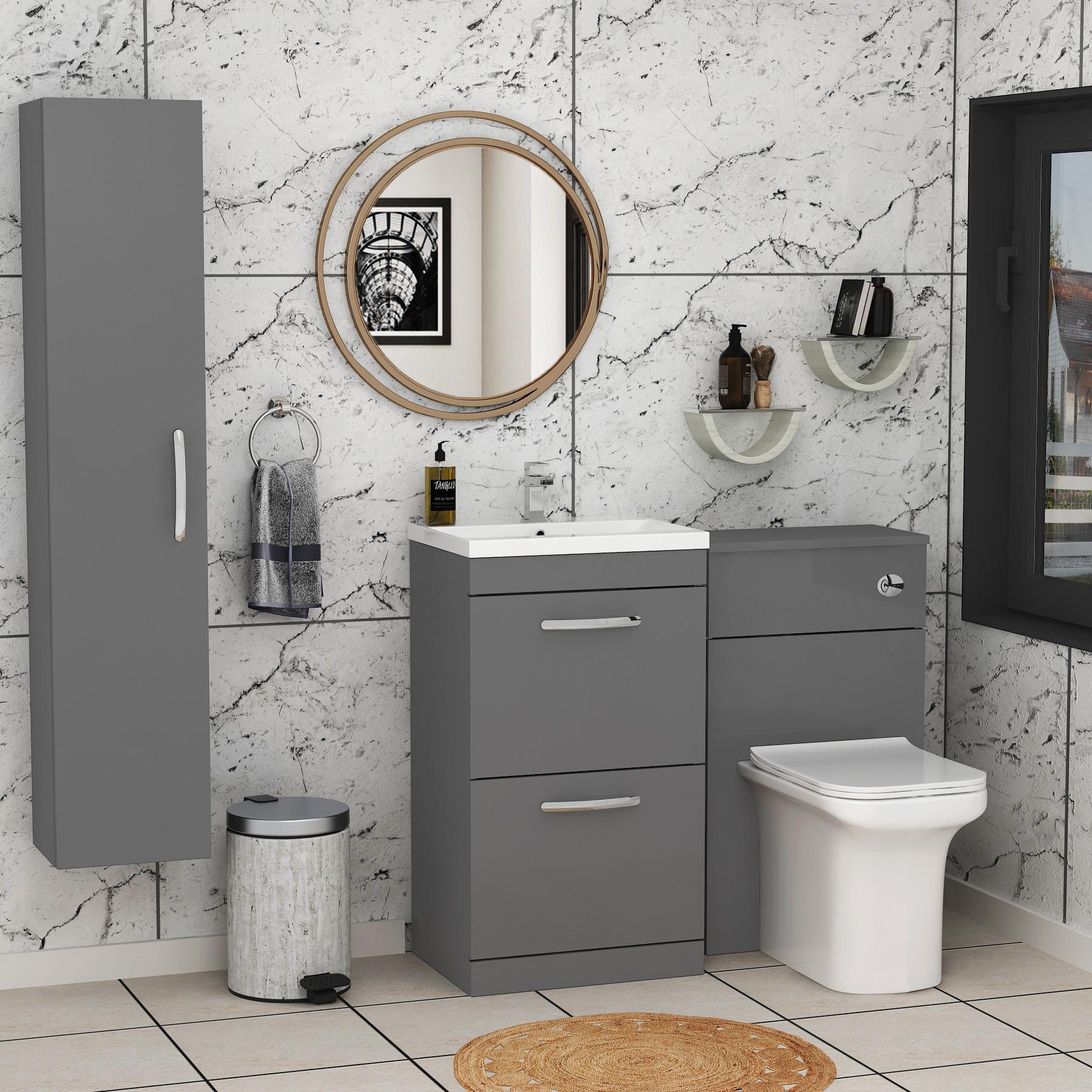 Turin 1000mm Indigo Grey Gloss 2-Drawers Mid-Edge Basin with Crosby Back to Wall Toilet Pack