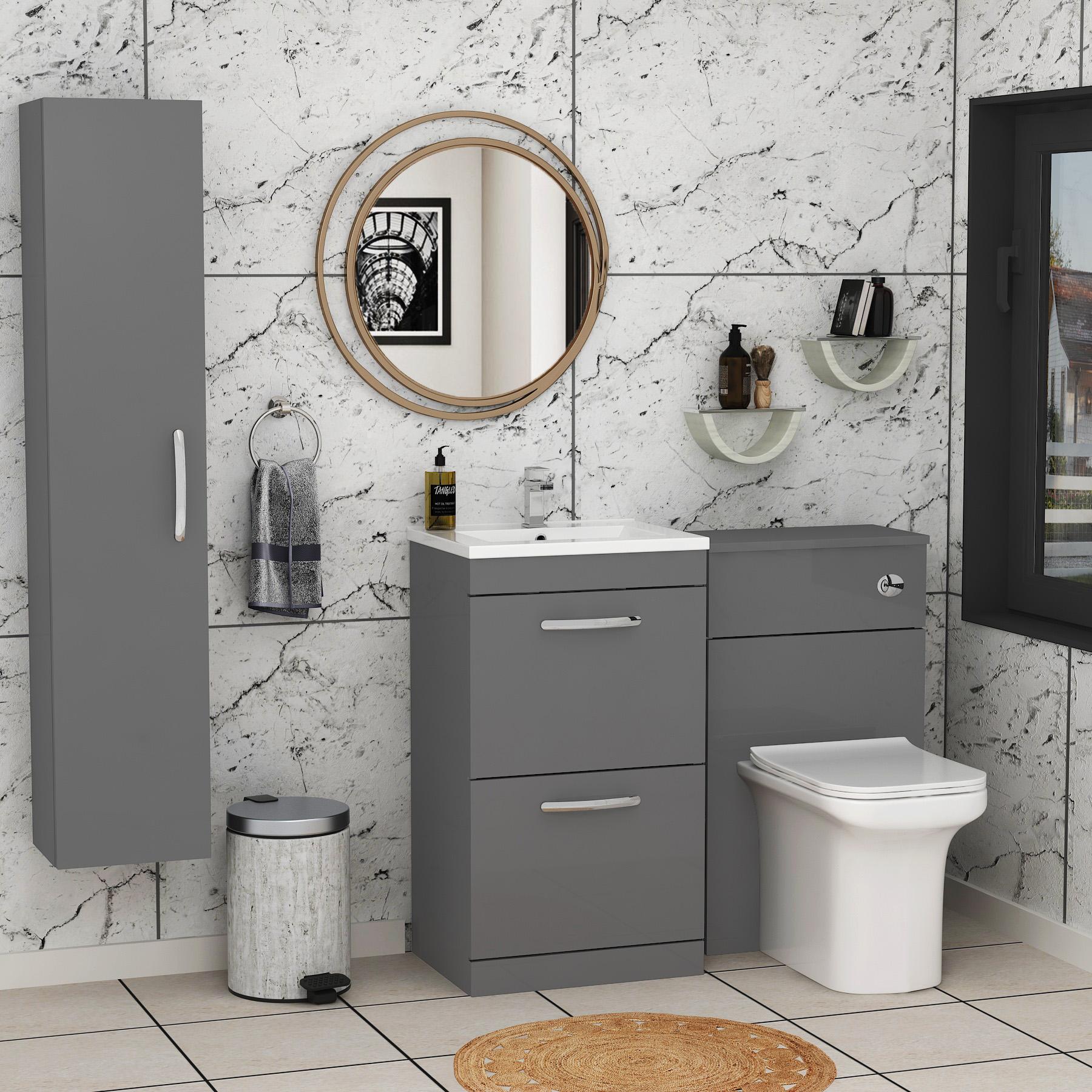 Turin 1000mm Indigo Grey Gloss 2-Drawers Minimalist Basin with Crosby Back to Wall Toilet Pack