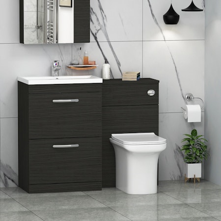 Turin 1100mm Hale Black 2-Drawers Mid-Edge Basin with Crosby Back to Wall Toilet Pack