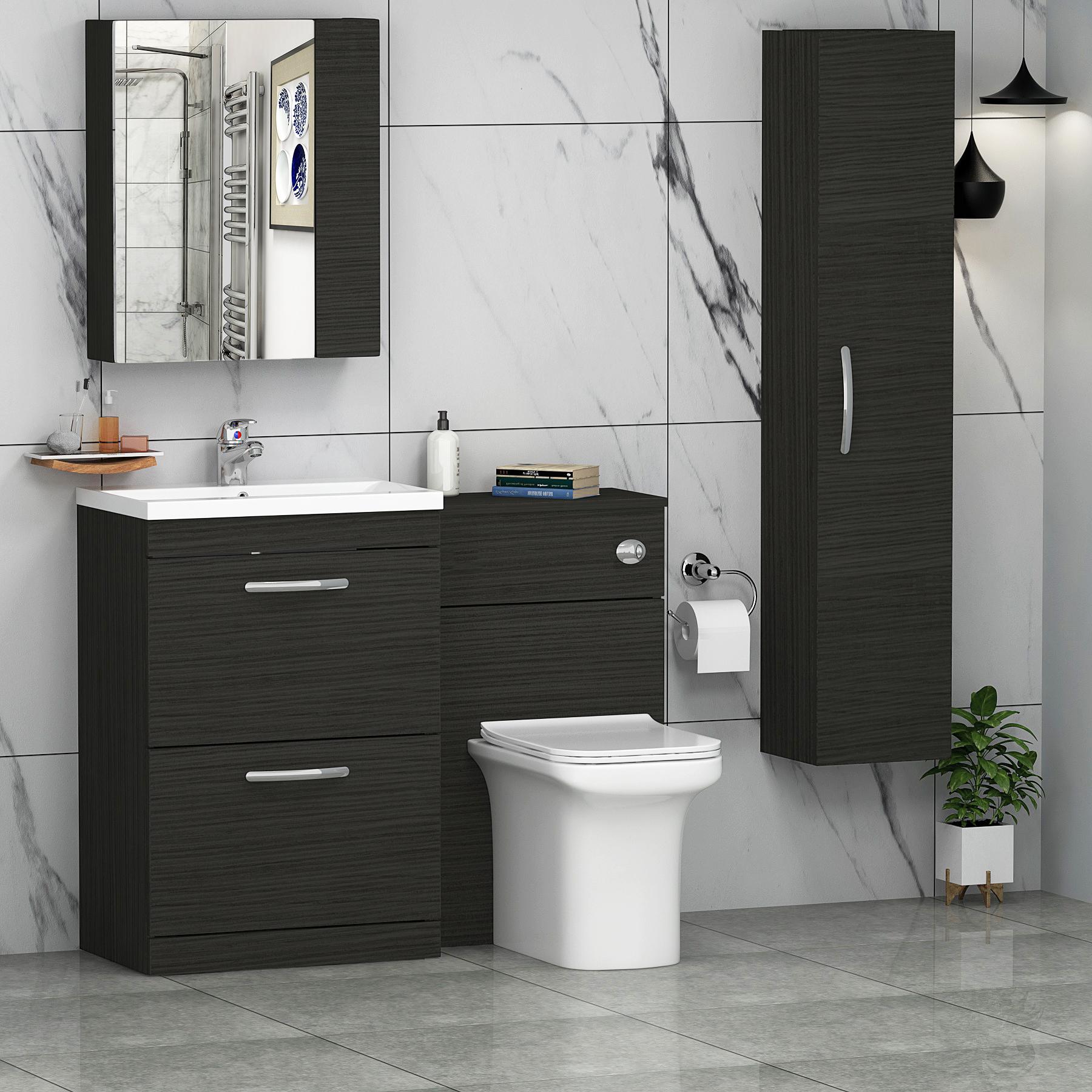 Turin 1100mm Hale Black 2-Drawers Mid-Edge Basin with Crosby Back to Wall Toilet Pack