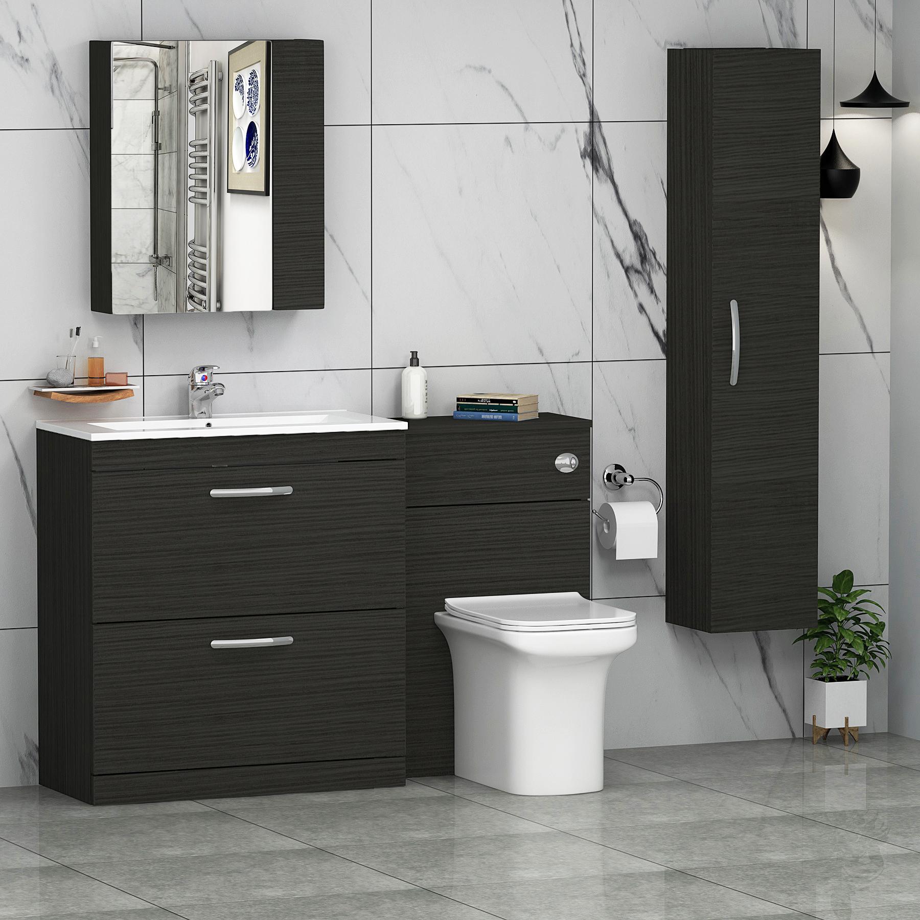 Turin 1300mm Hale Black 2-Drawers Minimalist Basin with Crosby Back to Wall Toilet Pack