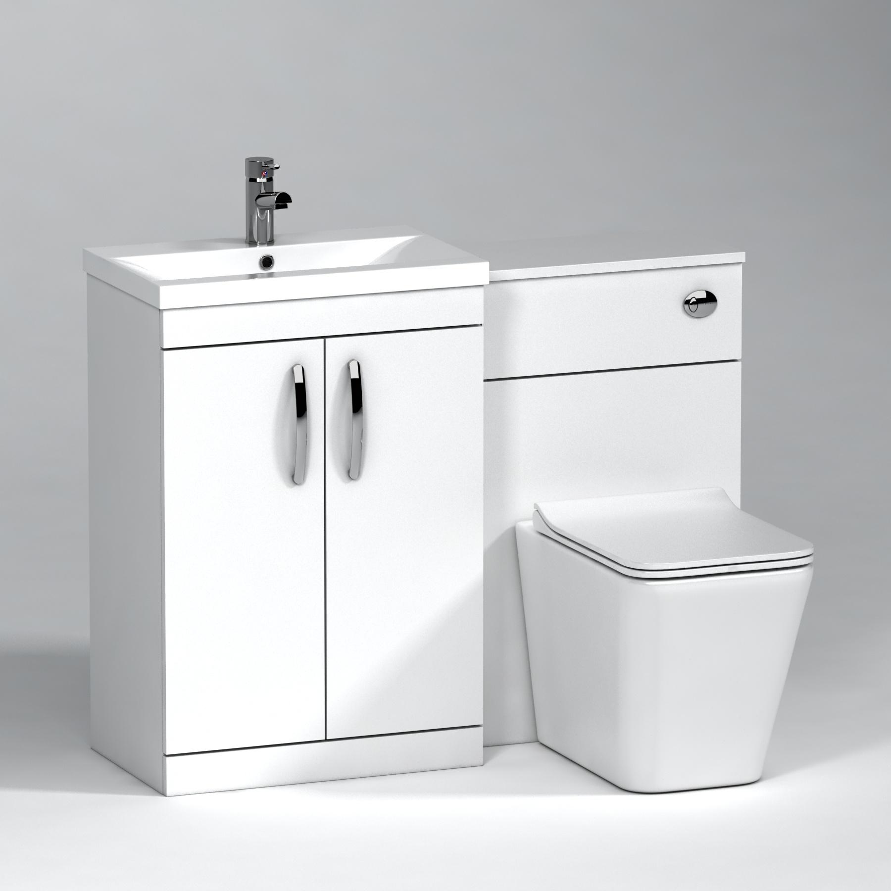 Turin 2-Door Gloss White Mid-Edge Floor Standing Bathroom Furniture Pack - Slim Elena Toilet