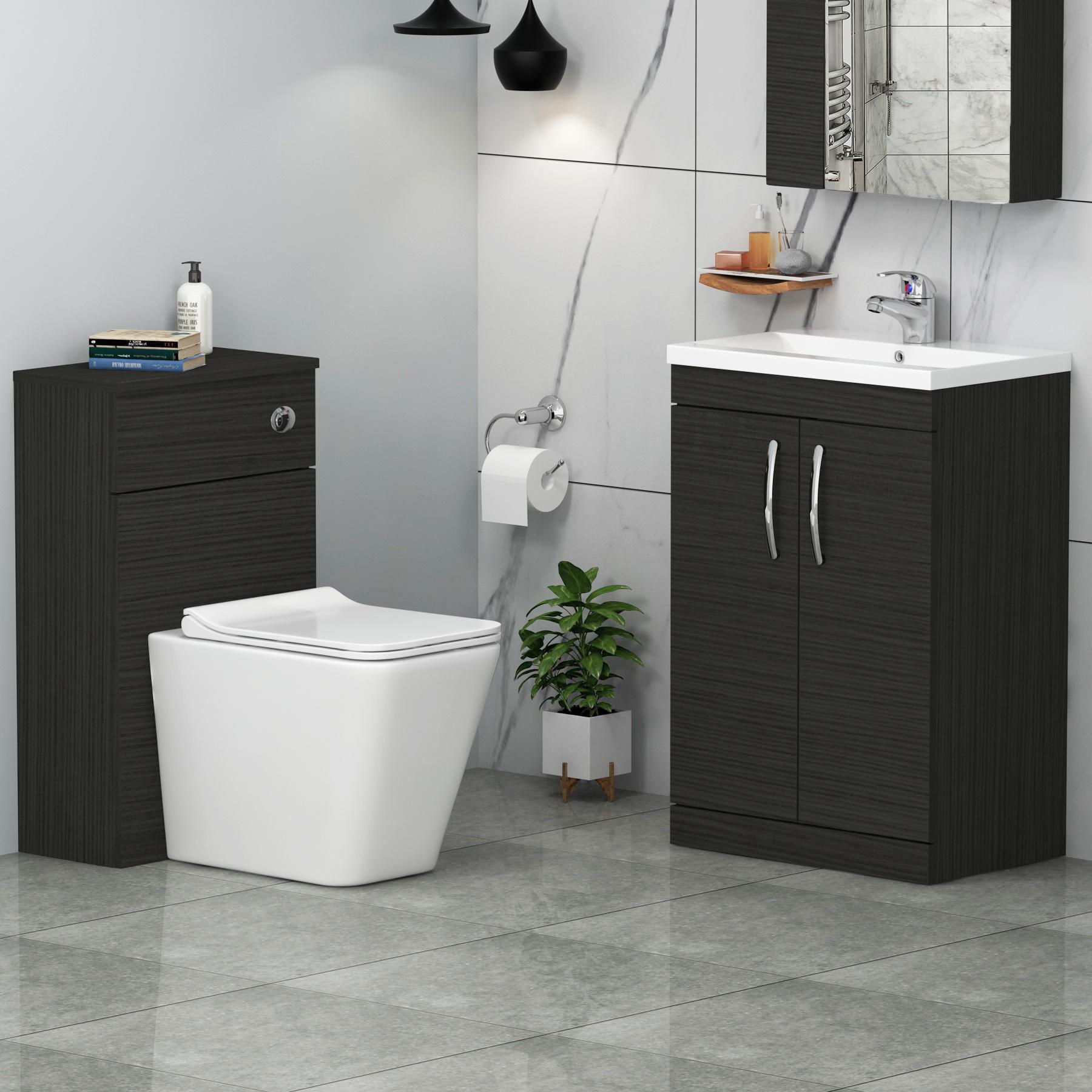 Turin 2-Door Hale Black Mid-Edge Floor Standing Bathroom Furniture Pack - Slim Elena Toilet