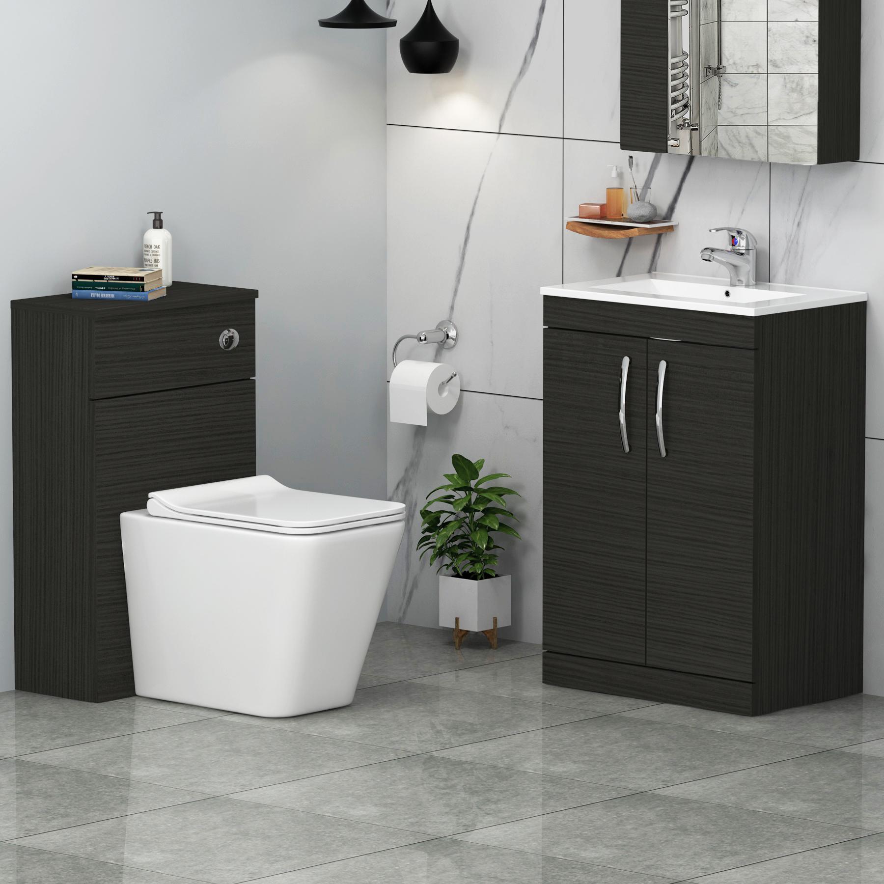 Turin 2-Door Hale Black Minimalist Floor Standing Bathroom Furniture Pack - Slim Elena Toilet