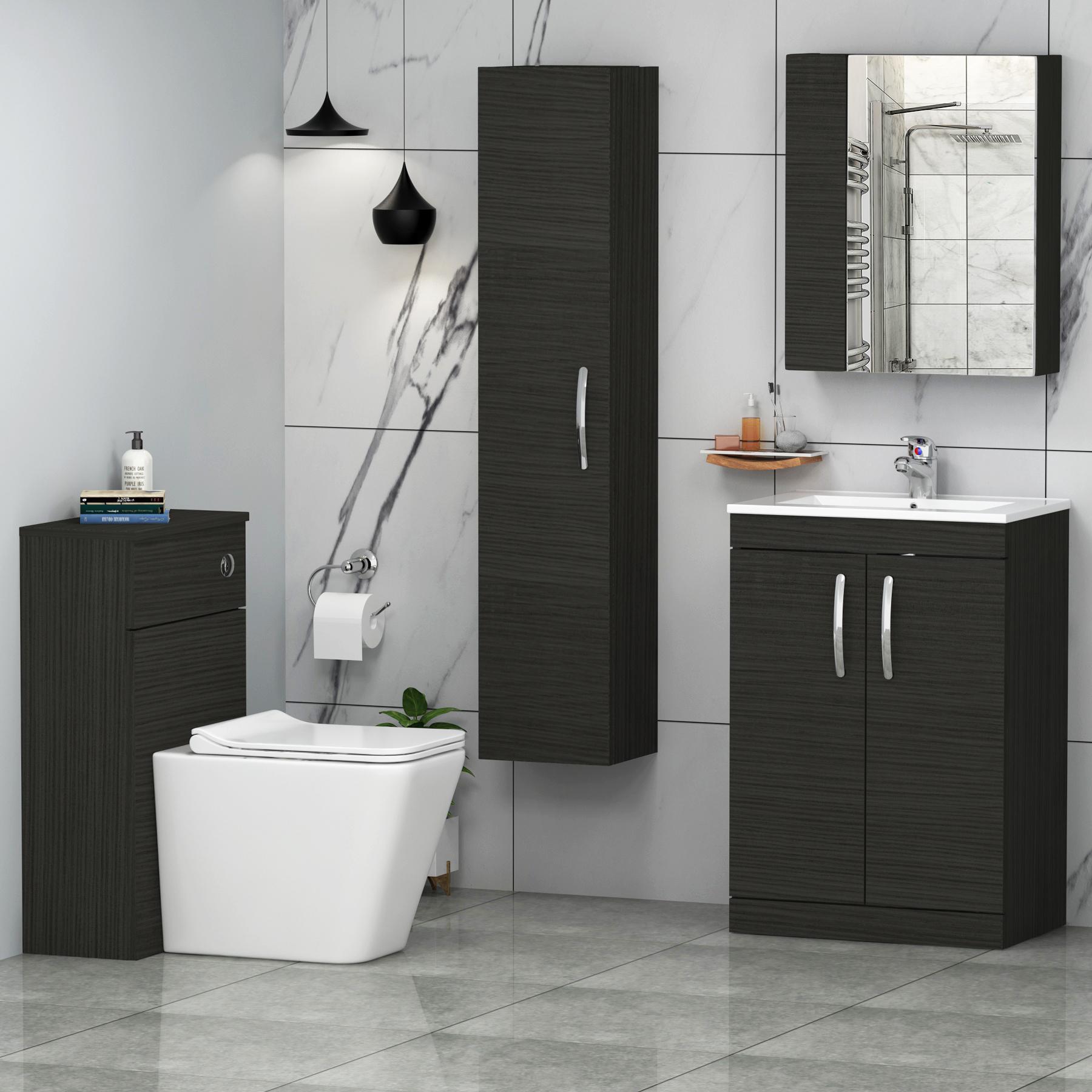Turin 2-Door Hale Black Minimalist Floor Standing Bathroom Furniture Pack - Slim Elena Toilet
