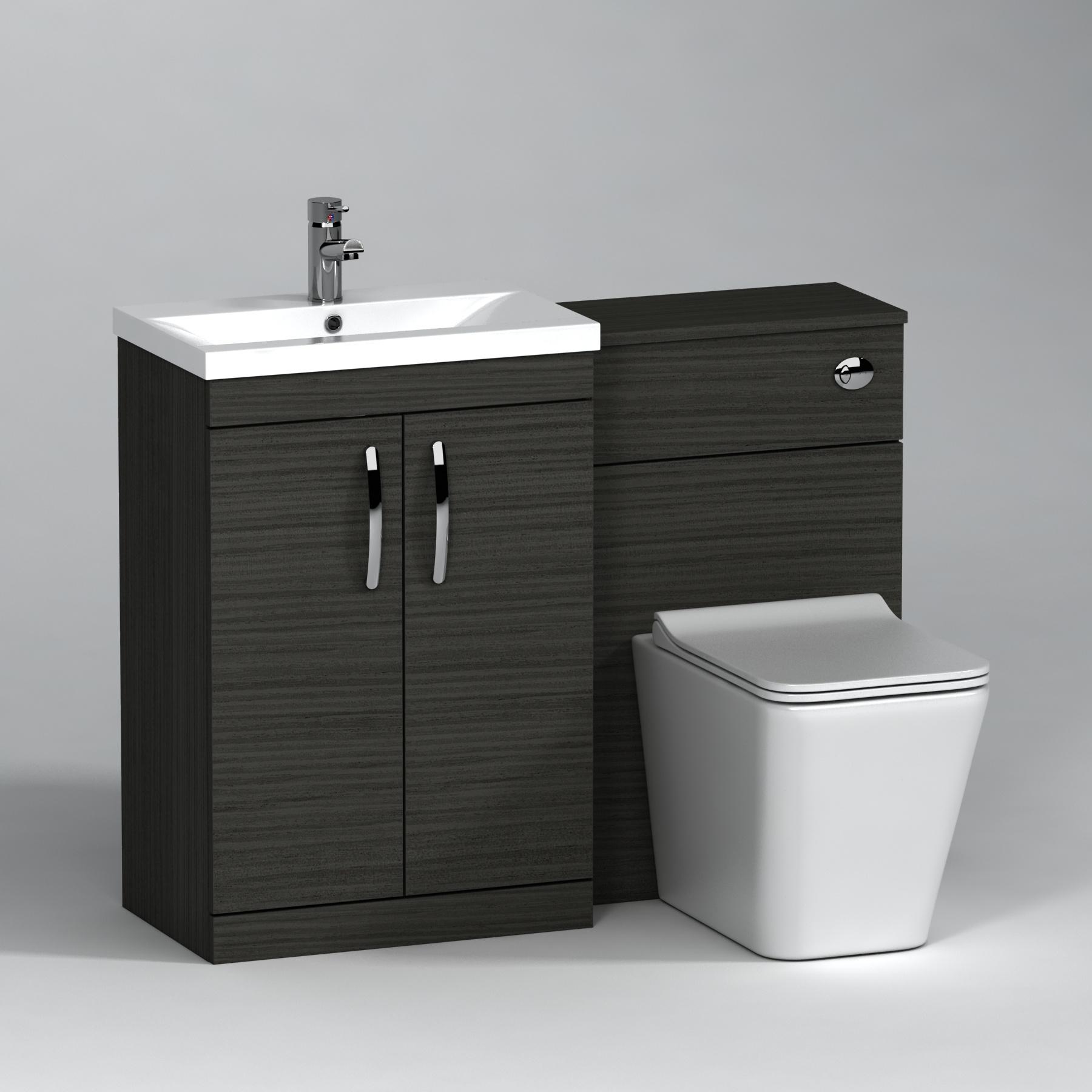 Turin 2-Door Hale Black Mid-Edge Floor Standing Bathroom Furniture Pack - Slim Elena Toilet