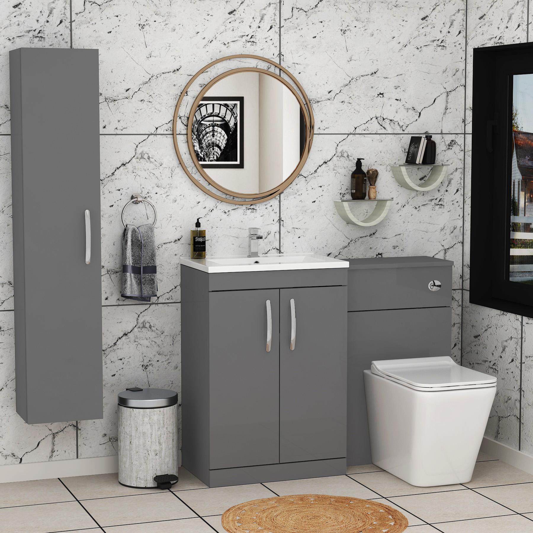 Turin 2-Door Indigo grey Gloss Minimalist Floor Standing Bathroom Furniture Pack - Slim Elena Toilet