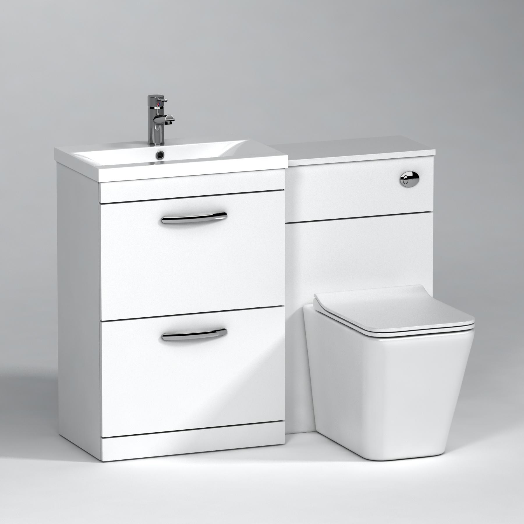 Turin 2-Drawer Gloss White Mid-Edge Floor Standing Bathroom Furniture Pack - Slim Elena Toilet
