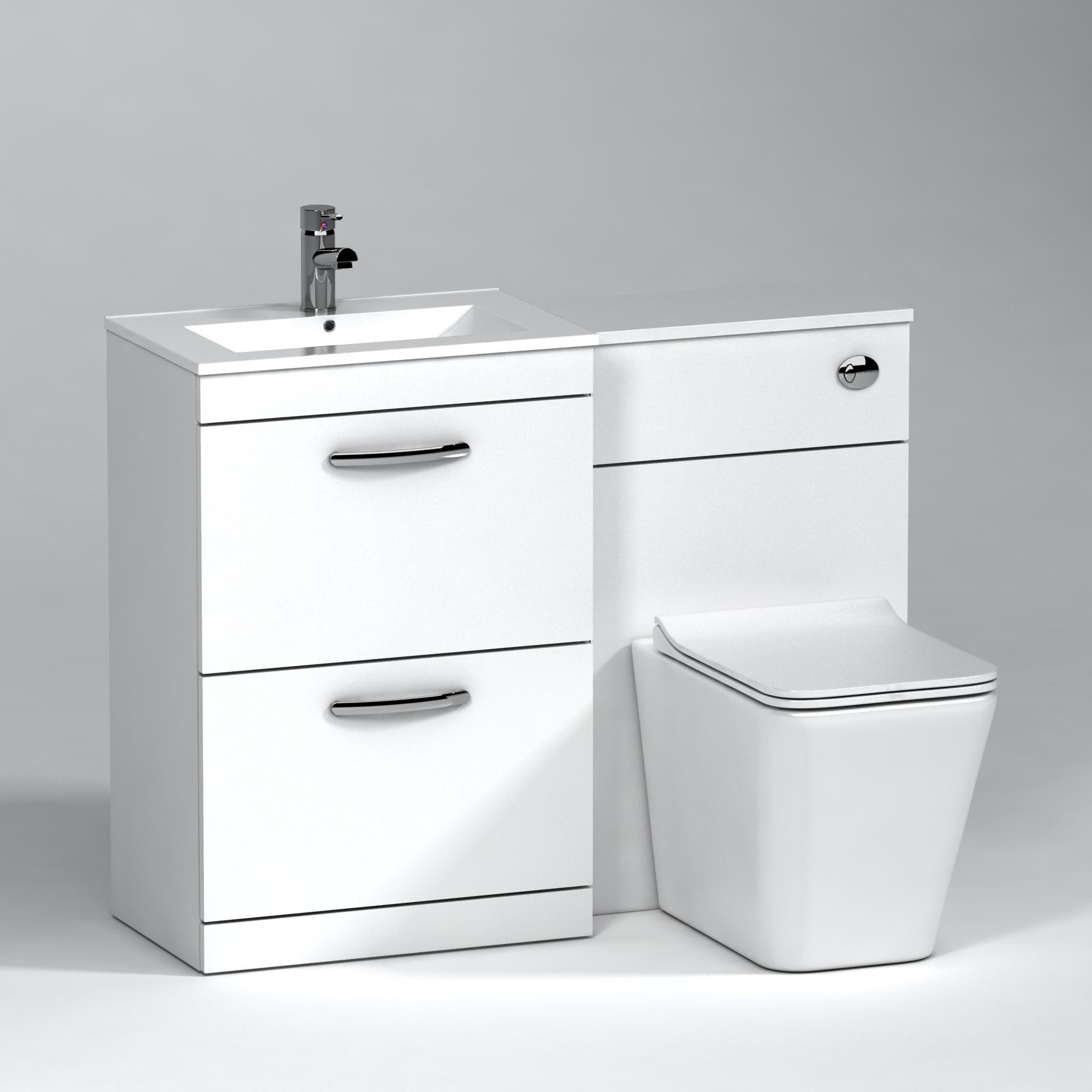 Turin 2-Drawer Gloss White Minimalist Floor Standing Bathroom Furniture Pack - Slim Elena Toilet