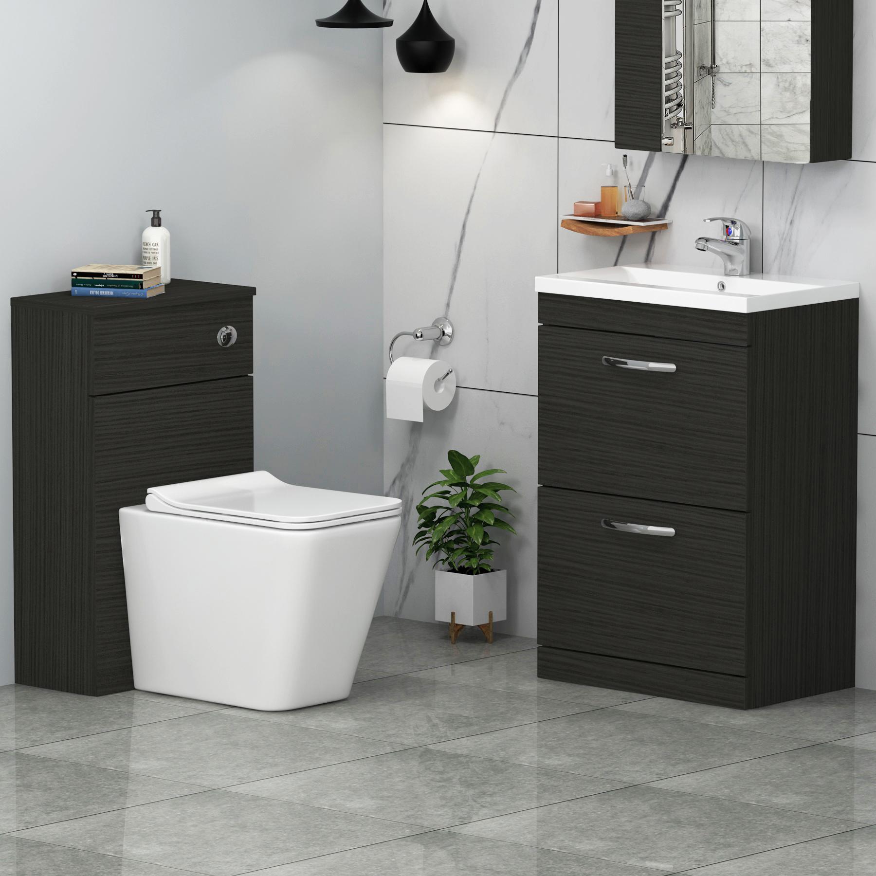 Turin 2-Drawer Hale Black Mid-Edge Floor Standing Bathroom Furniture Pack - Slim Elena Toilet