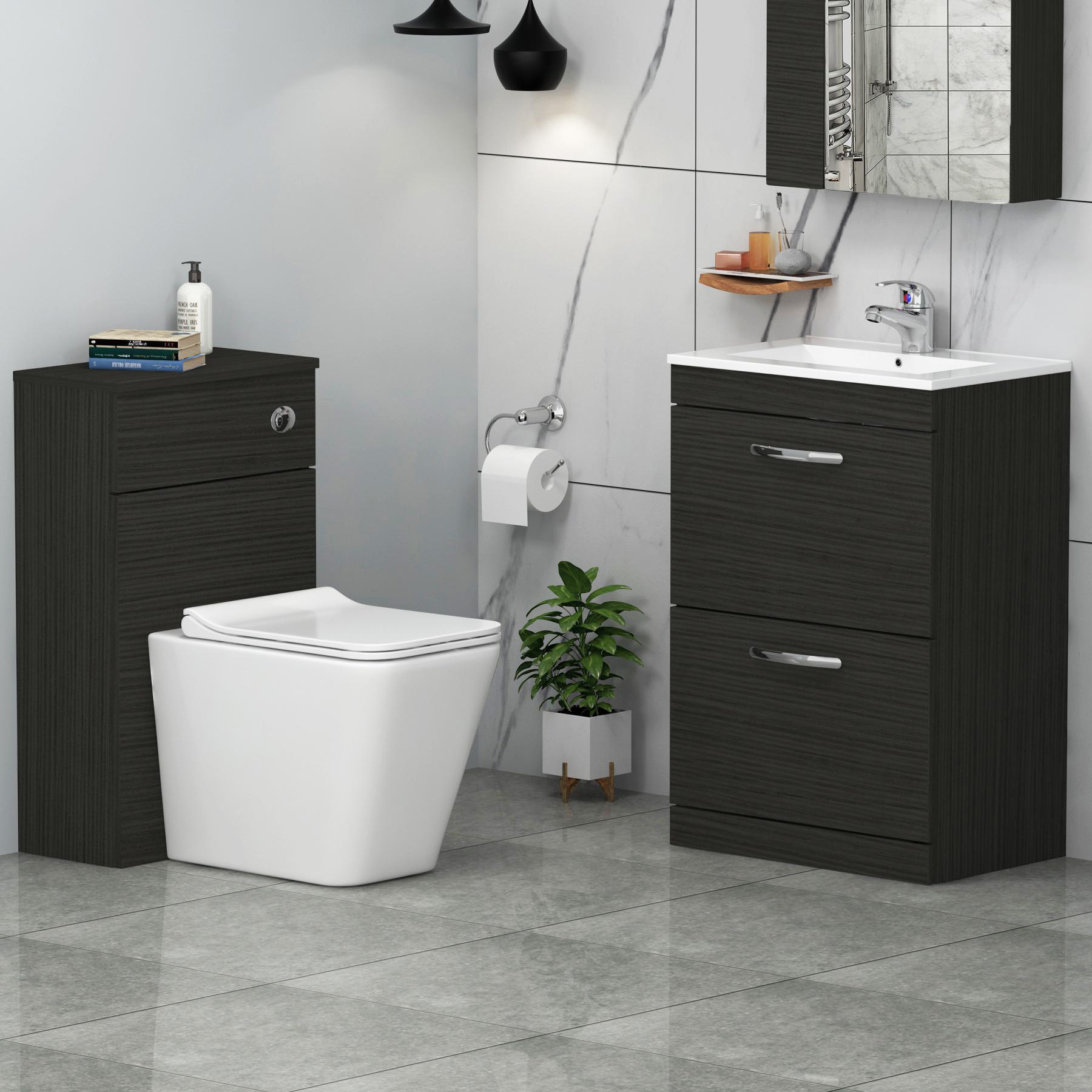 Turin 2-Drawer Hale Black Minimalist Floor Standing Bathroom Furniture Pack - Slim Elena Toilet