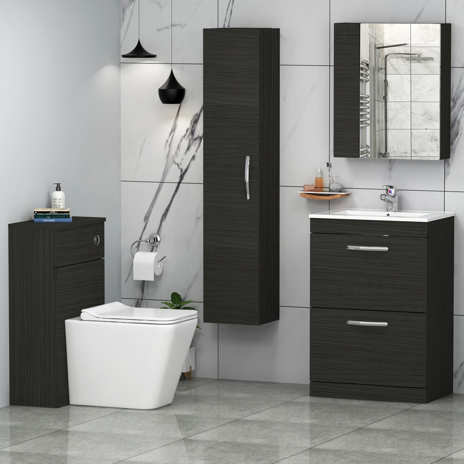 Turin 2-Drawer Hale Black Minimalist Floor Standing Bathroom Furniture Pack - Slim Elena Toilet