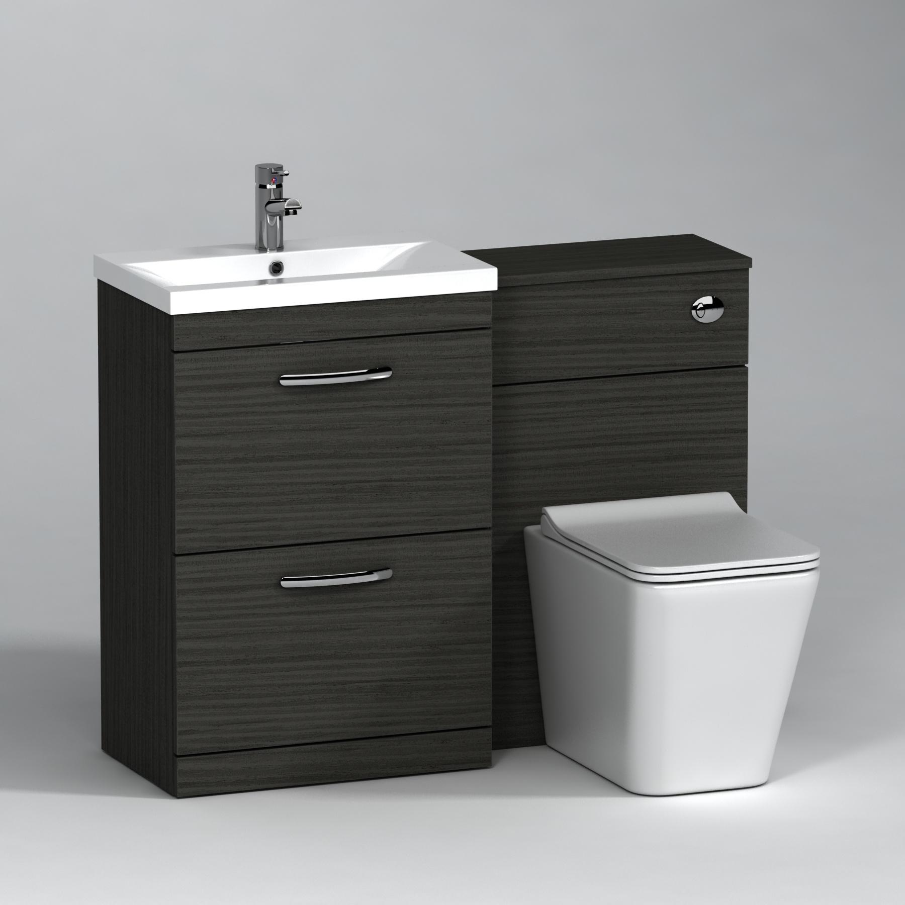 Turin 2-Drawer Hale Black Mid-Edge Floor Standing Bathroom Furniture Pack - Slim Elena Toilet